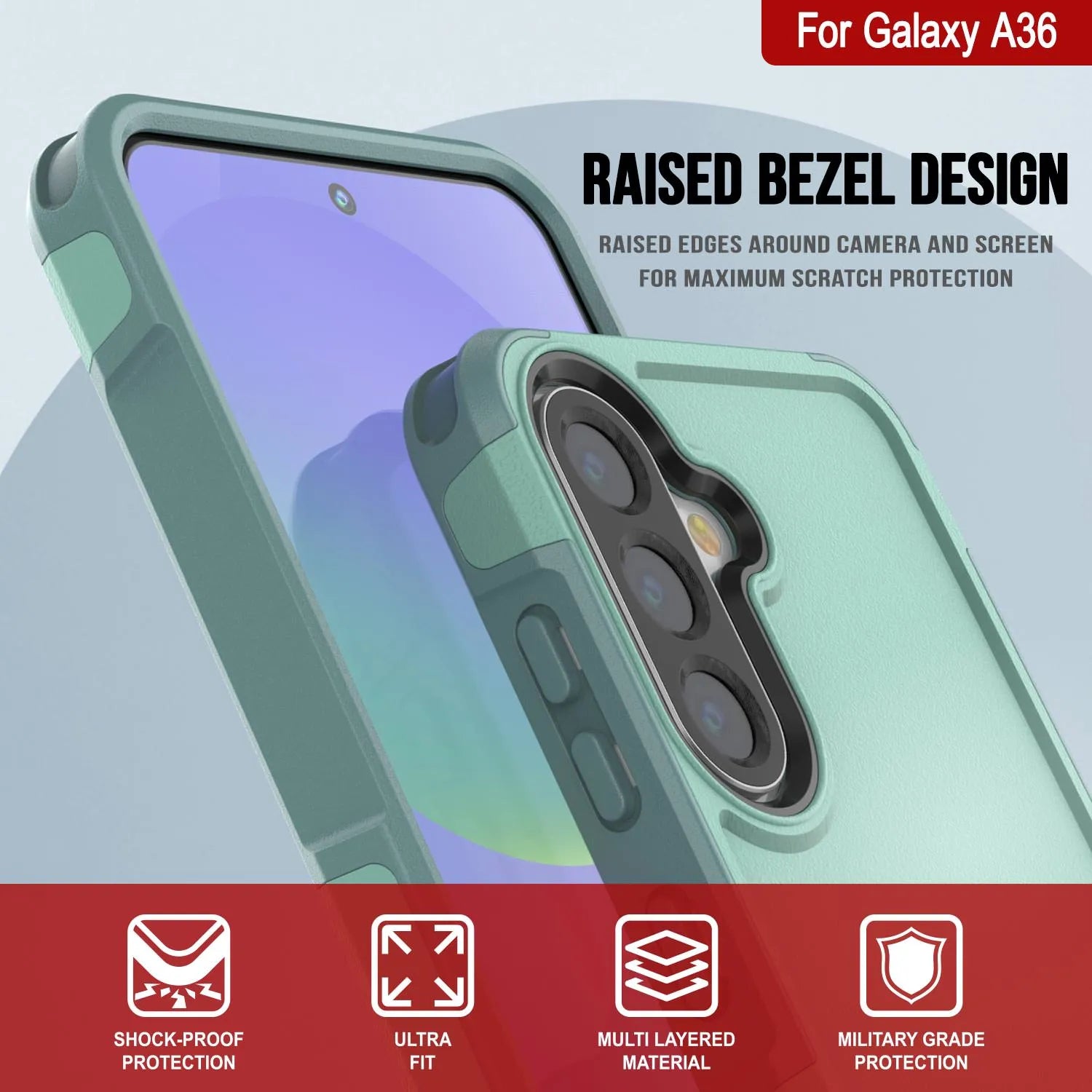 PunkCase Galaxy A36 Case, [Spartan 2.0 Series] Clear Rugged Heavy Duty Cover [Teal]