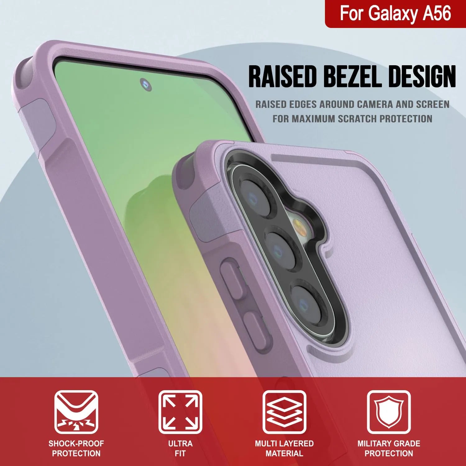 PunkCase Galaxy A56 Case, [Spartan 2.0 Series] Clear Rugged Heavy Duty Cover [Lilac]