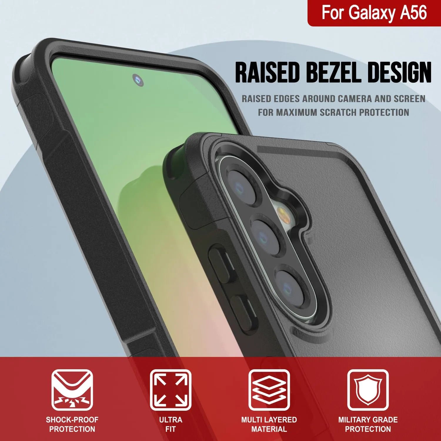 PunkCase Galaxy A56 Case, [Spartan 2.0 Series] Clear Rugged Heavy Duty Cover [Black]