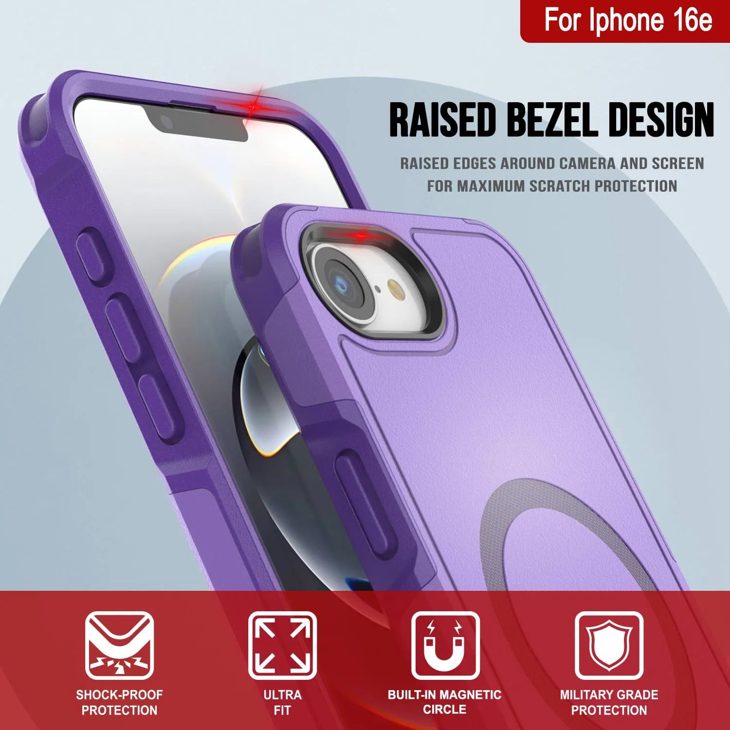 PunkCase iPhone 16e Case, [Spartan 2.0 Series] Clear Rugged Heavy Duty Cover W/Built in Screen Protector [purple]