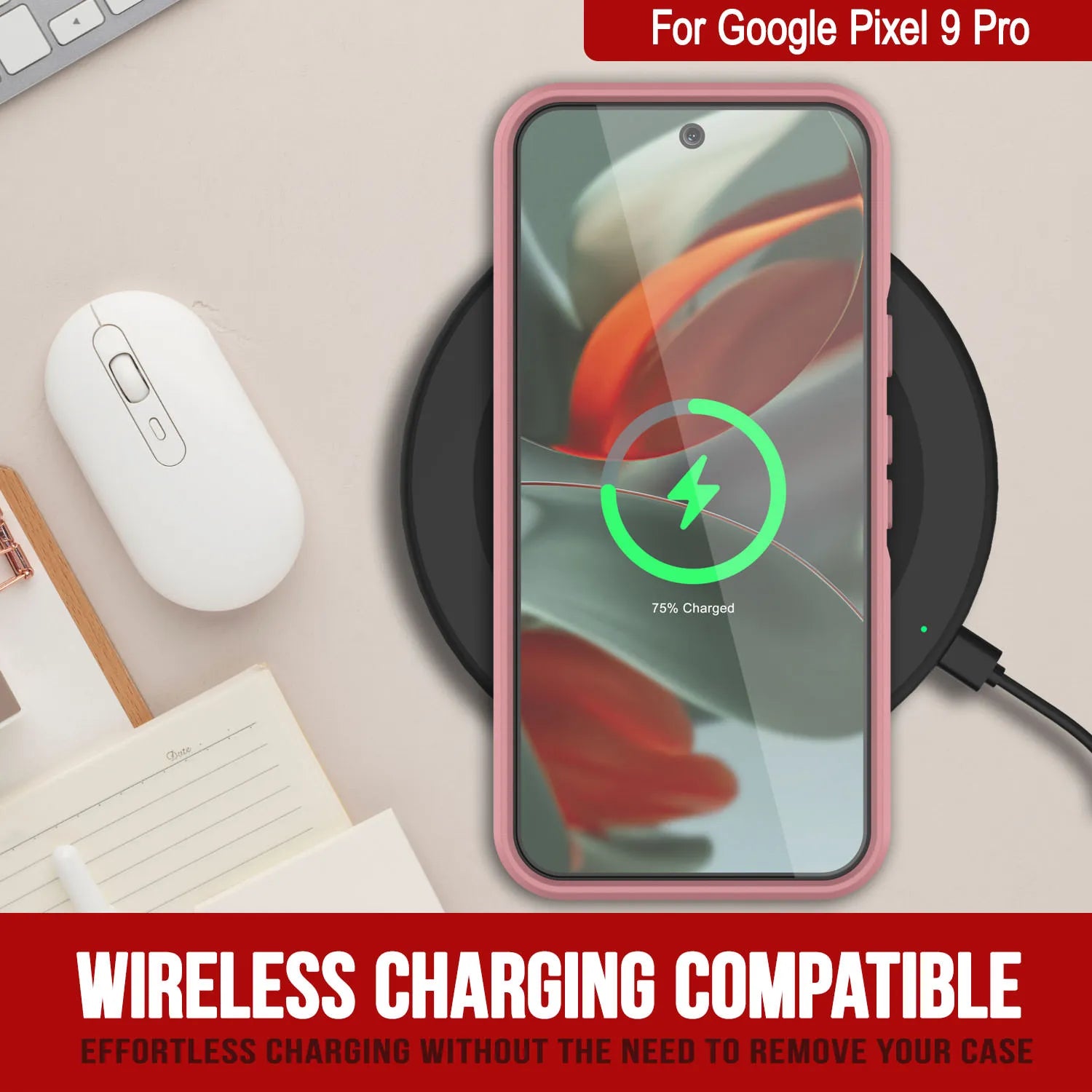 PunkCase Google Pixel 9 Pro Case, [Spartan 2.0 Series] Clear Rugged Heavy Duty Cover W/Built in Screen Protector [Pink]