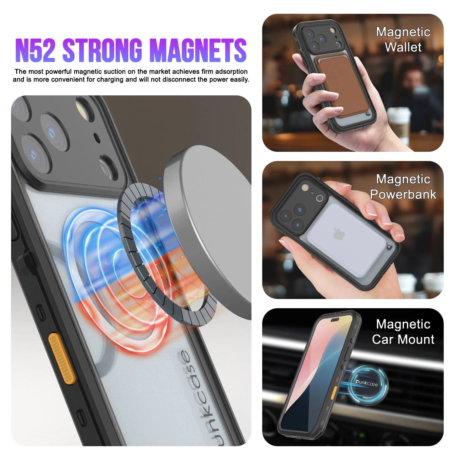 iPhone 17 Pro Max Waterproof IP68 Case, Punkcase [Black] [StudStar Series] [Slim Fit]