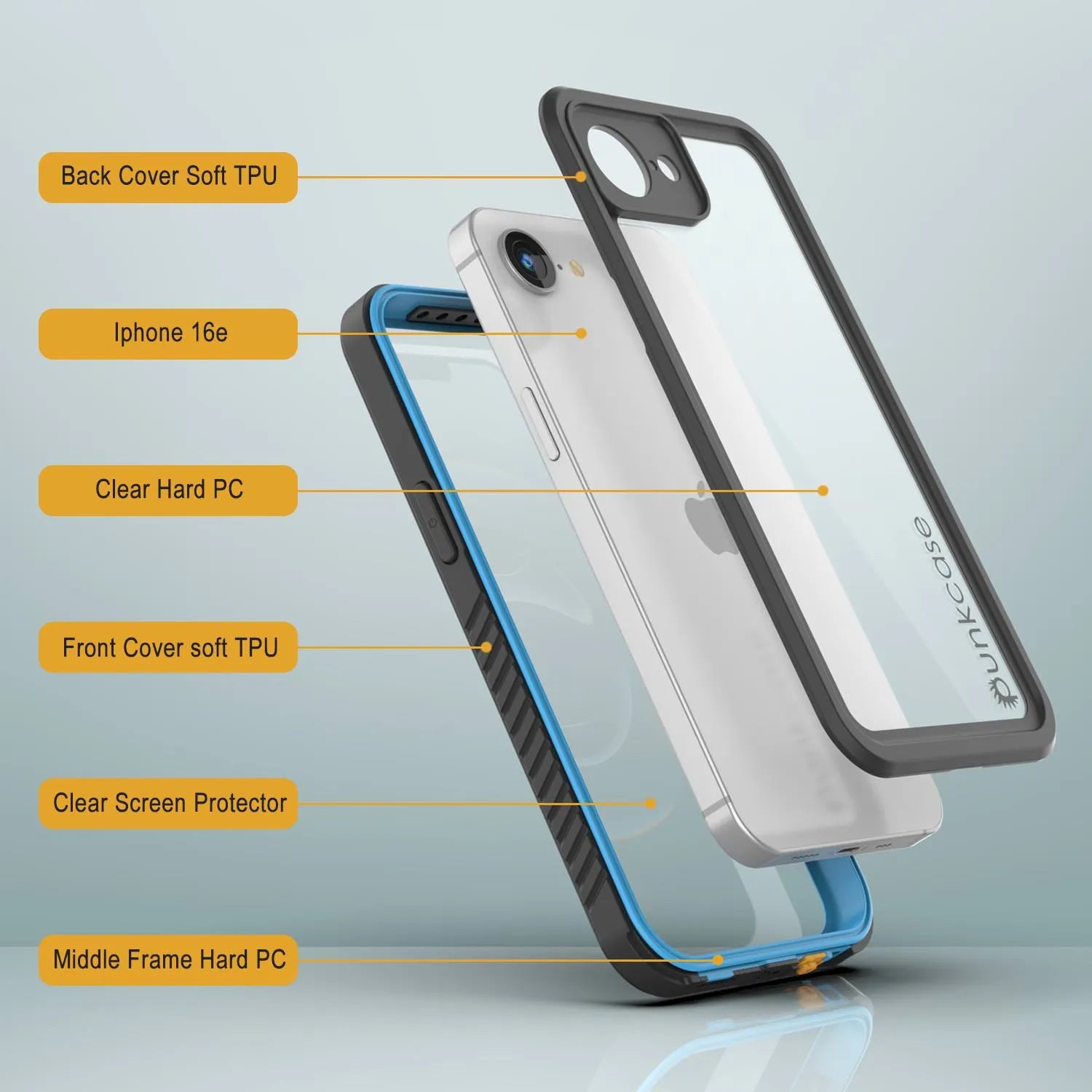 iPhone 16e Waterproof Case, Punkcase [Extreme Series] Armor Cover W/ Built In Screen Protector [Light Blue]