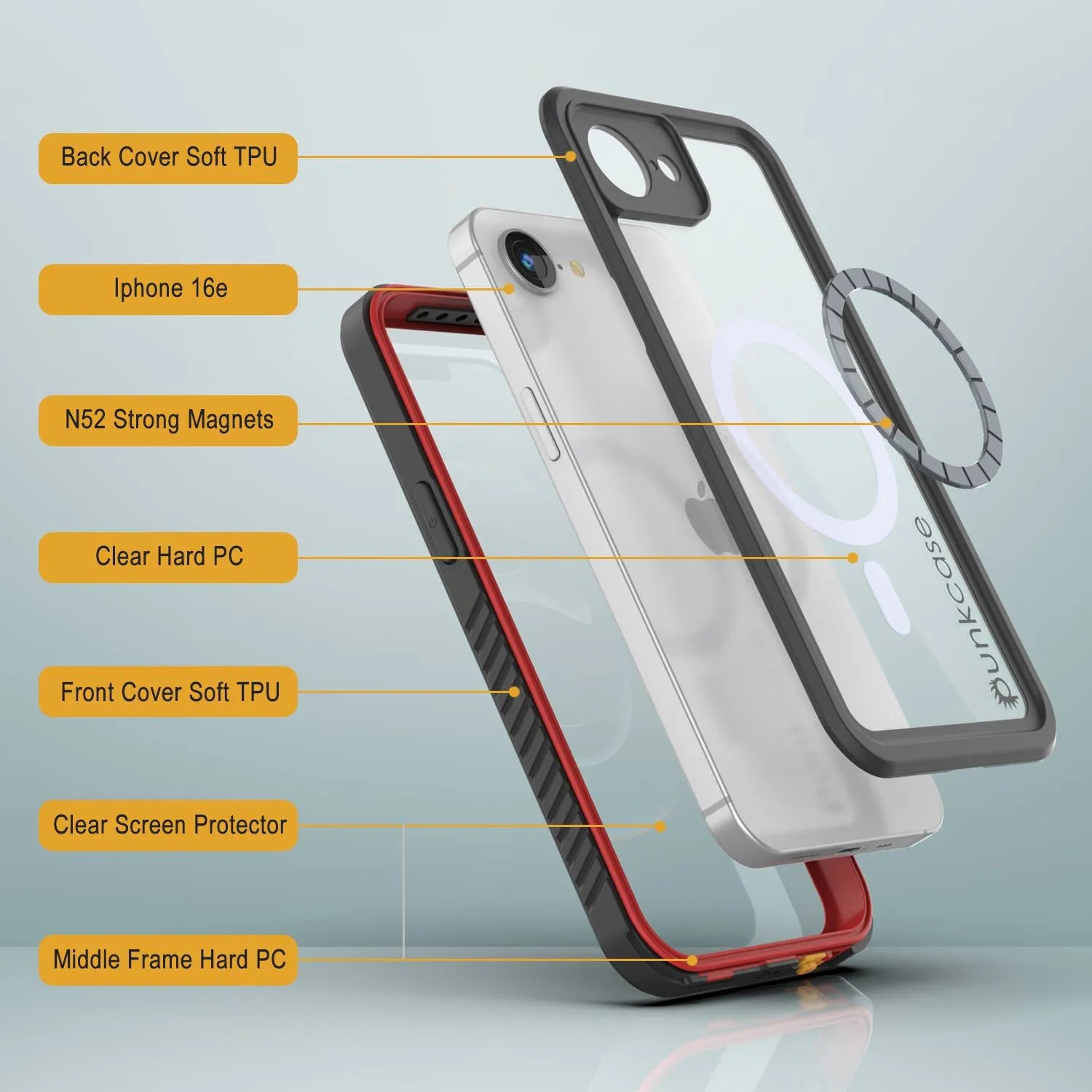 iPhone 16e  Waterproof Case, Punkcase [Extreme Mag Series] Armor Cover W/ Built In Screen Protector [Red]
