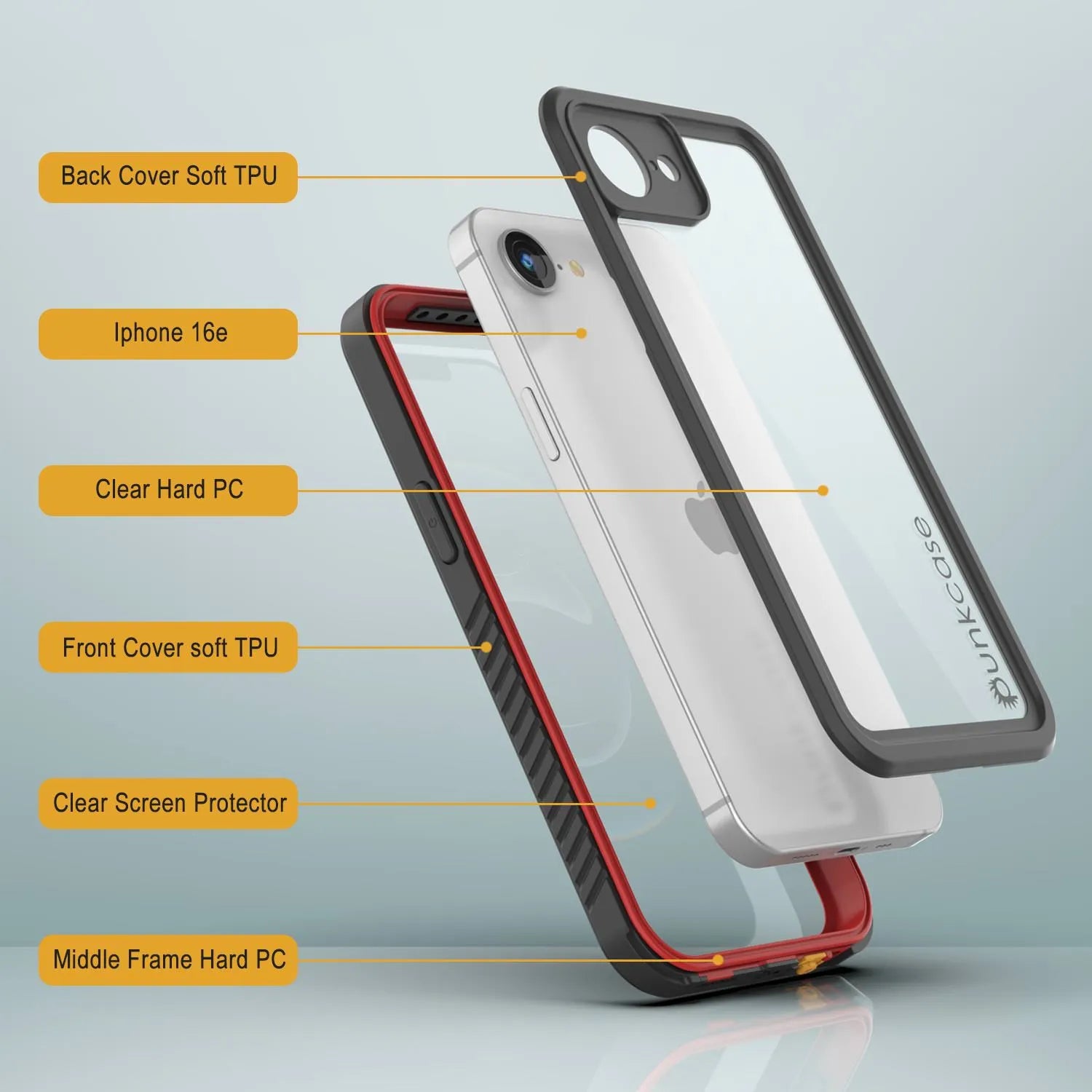 iPhone 16e Waterproof Case, Punkcase [Extreme Series] Armor Cover W/ Built In Screen Protector [Red]