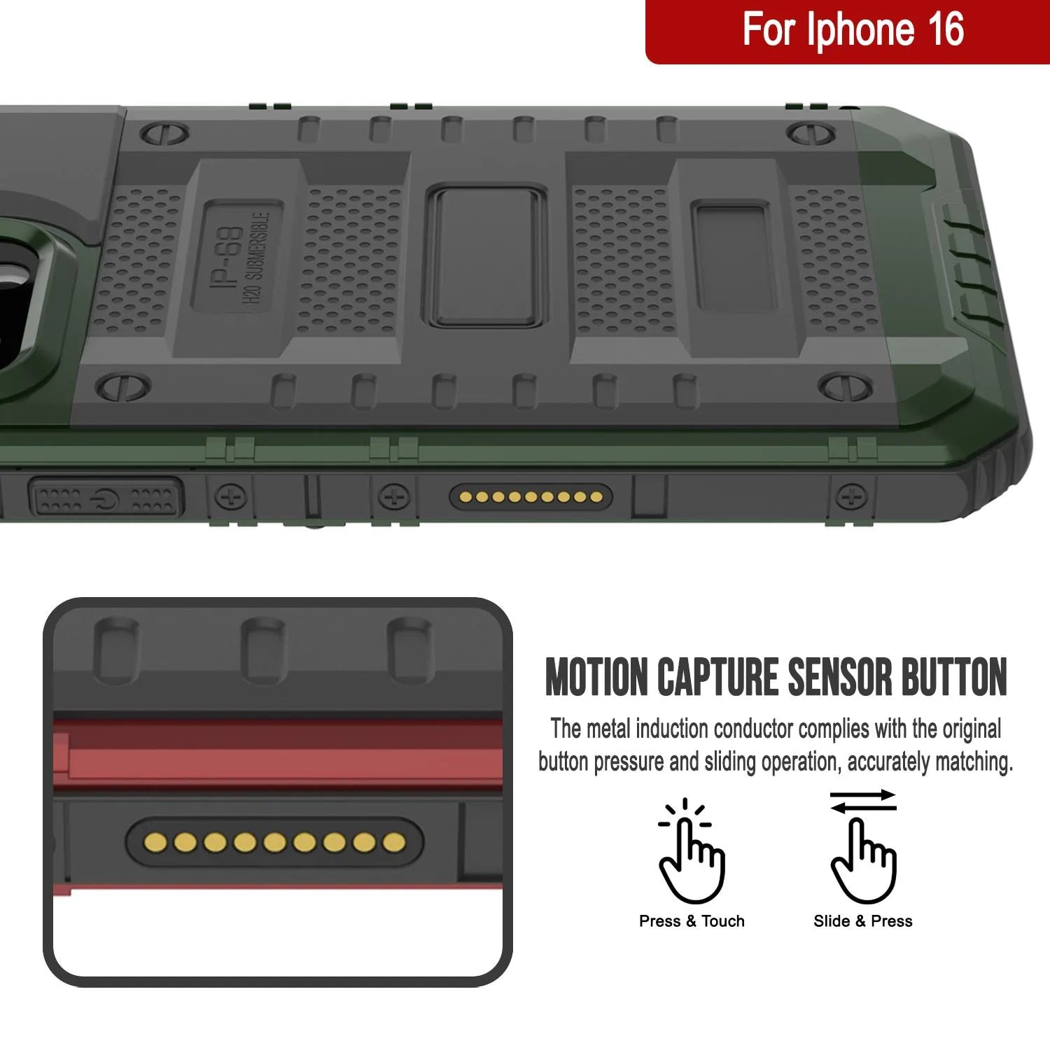 iPhone 16 Metal Extreme 3.0 Series Aluminum Waterproof Case IP68 W/Buillt in Screen Protector & Kickstand [Dark Green]