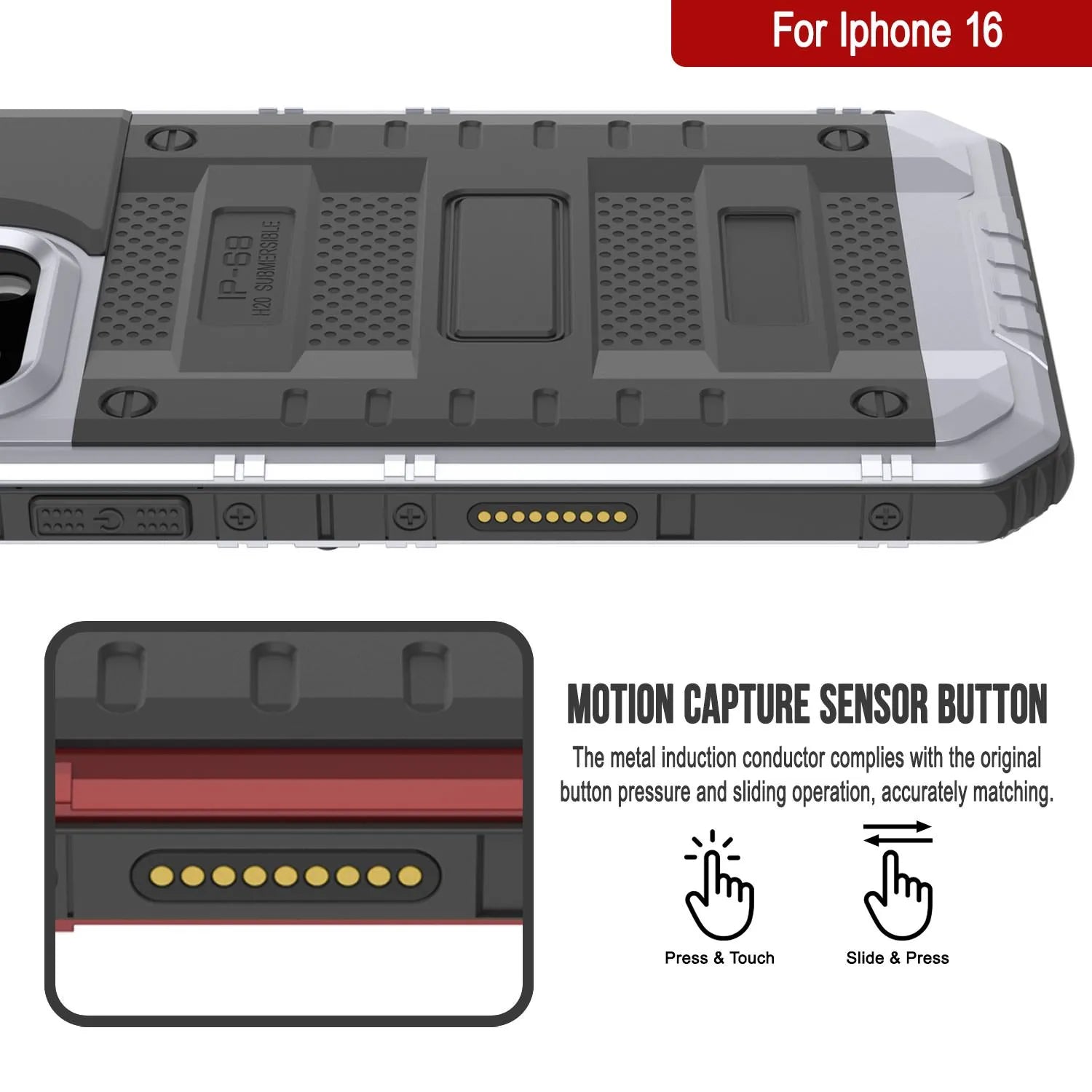 iPhone 16 Metal Extreme 3.0 Series Aluminum Waterproof Case IP68 W/Buillt in Screen Protector & Kickstand [White]
