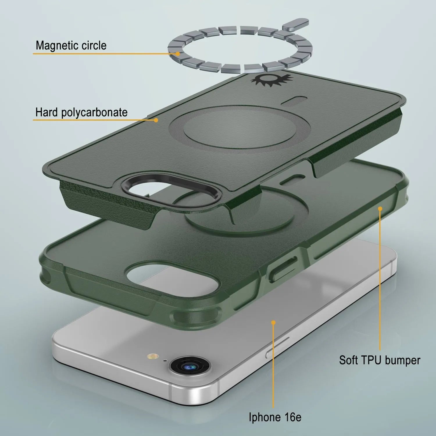 PunkCase iPhone 16e Case, [Spartan 2.0 Series] Clear Rugged Heavy Duty Cover W/Built in Screen Protector [dark green]