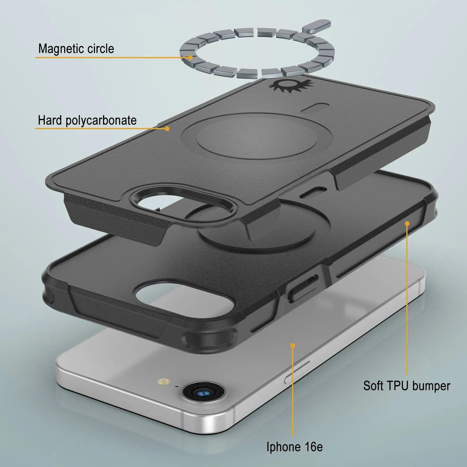 PunkCase iPhone 16e Case, [Spartan 2.0 Series] Clear Rugged Heavy Duty Cover W/Built in Screen Protector [Black]