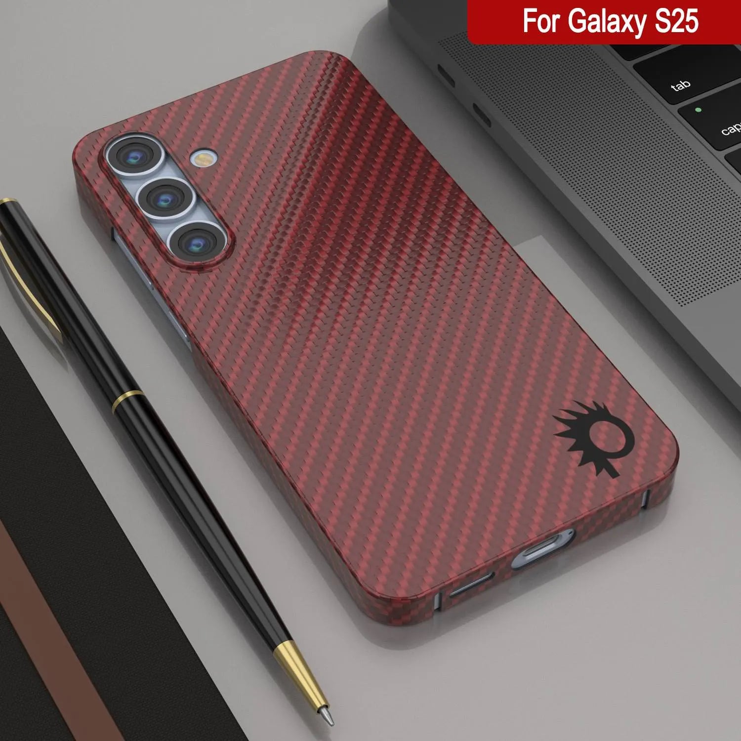 Punkcase Galaxy S25 Carbon Fiber Case [AramidShield Series] Ultra Slim & Light Kevlar [Red]