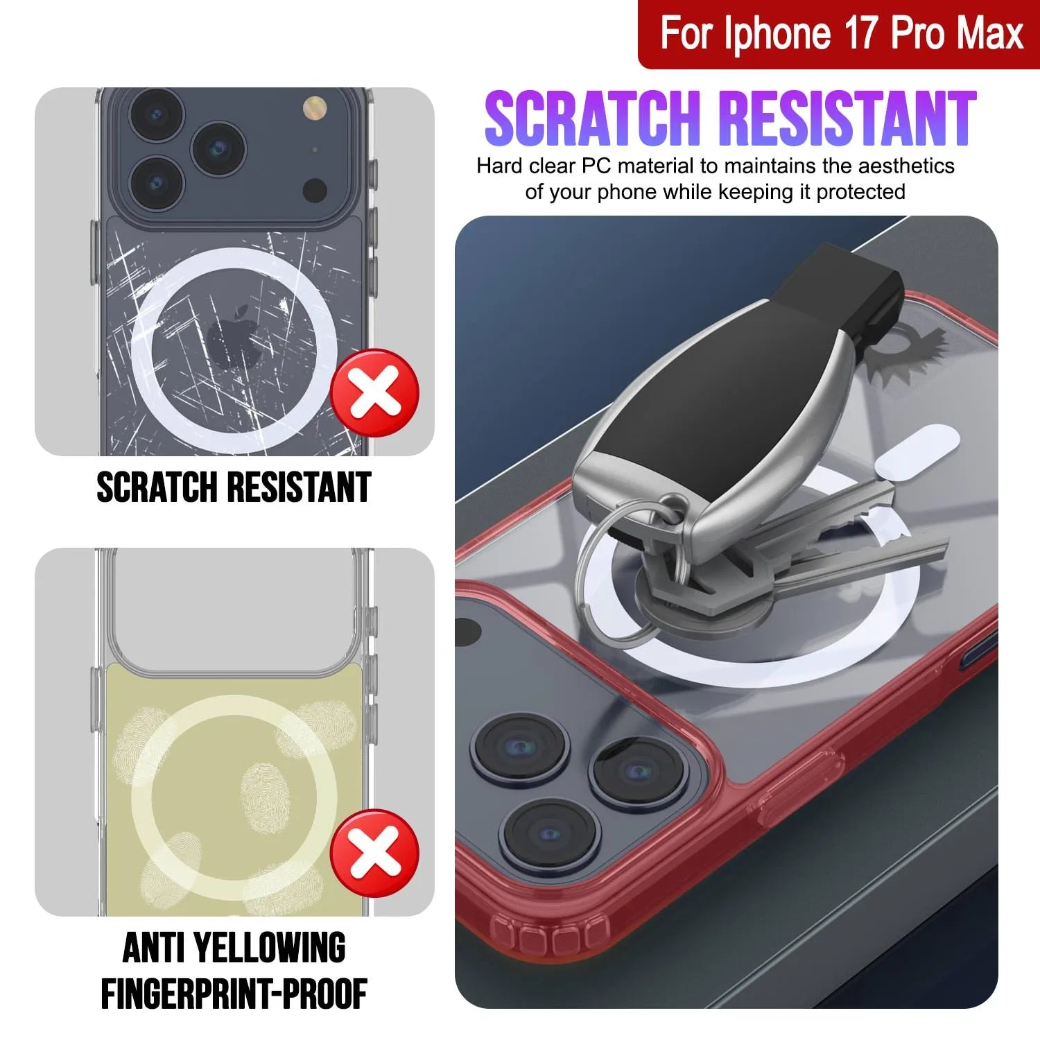 Punkcase iPhone 17 Pro Max Magnetic Wireless Charging Case [ClearMag Series][Red]