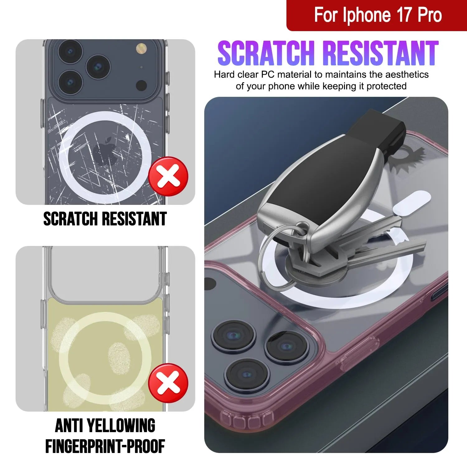 Punkcase iPhone 17 Pro Magnetic Wireless Charging Case [ClearMag Series][Rose]