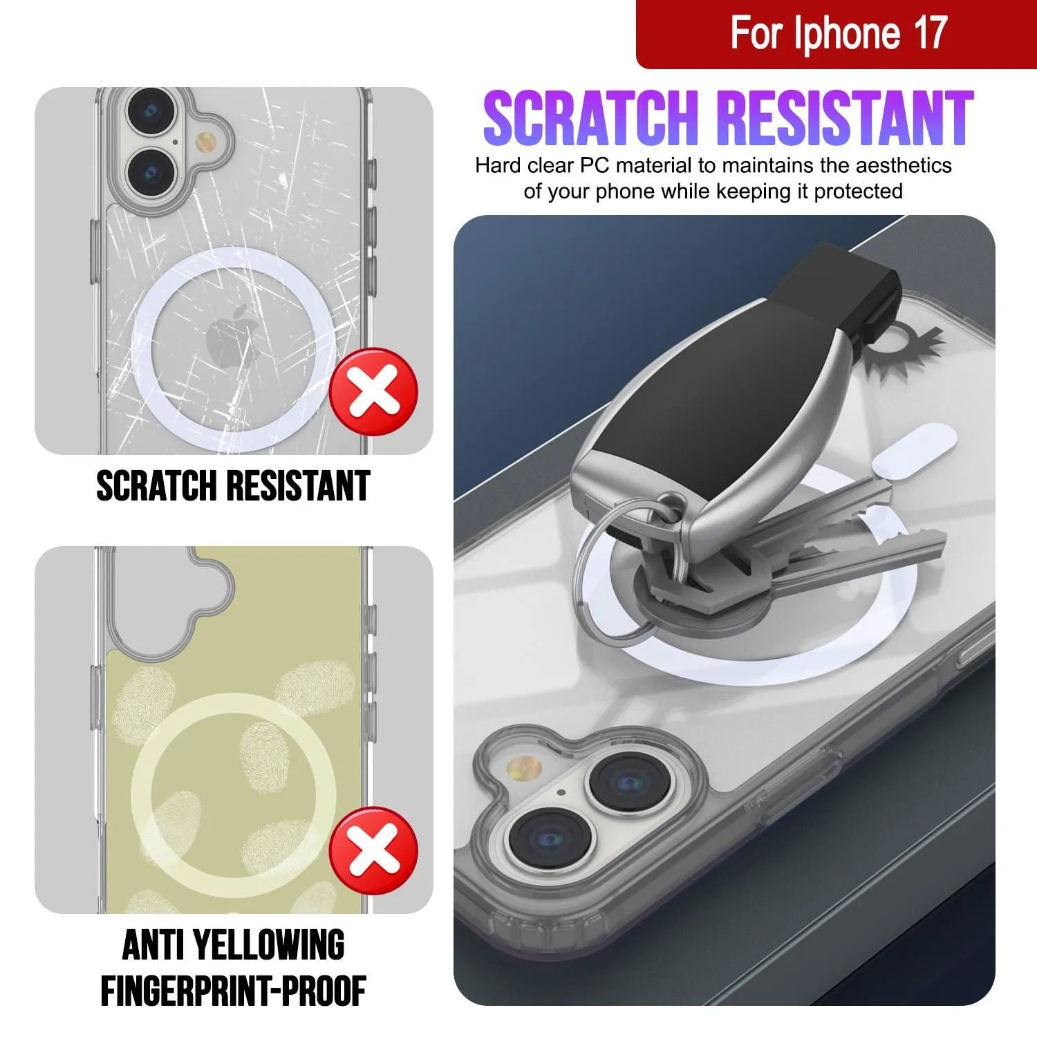 Punkcase iPhone 17 Magnetic Wireless Charging Case [ClearMag Series][Silver]