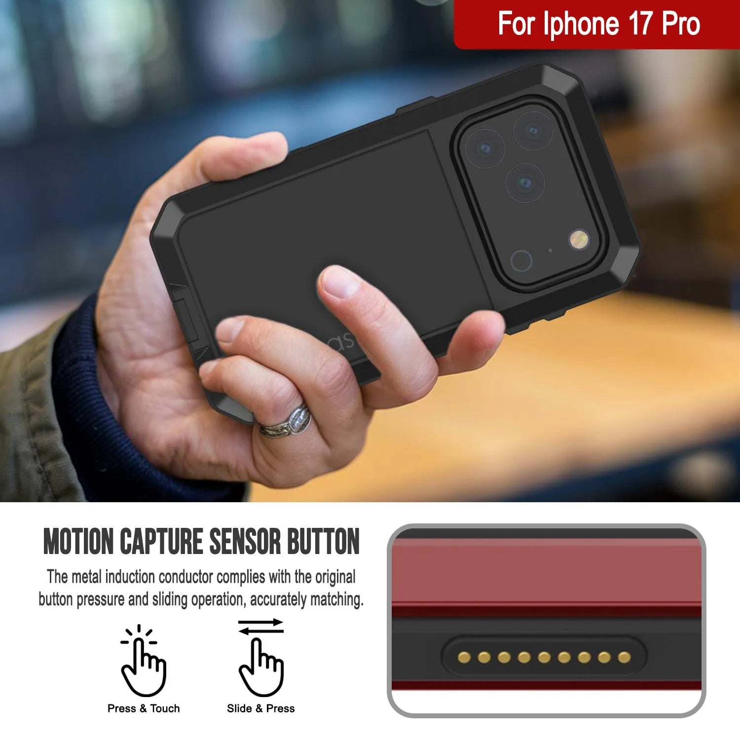 iPhone 17 Pro Metal Case, Heavy Duty Military Grade Armor Cover [shock proof] Full Body Hard [Black]