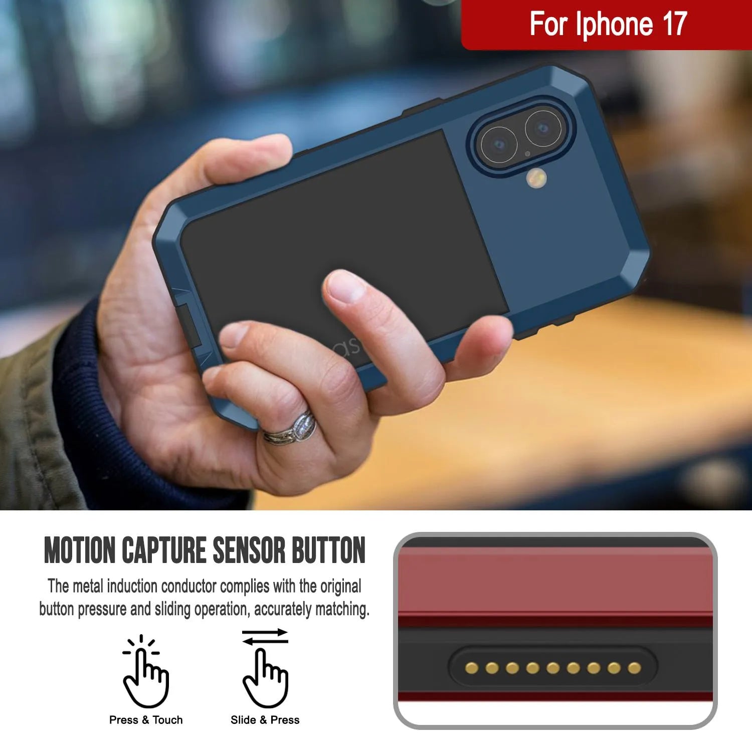 iPhone 17 Metal Case, Heavy Duty Military Grade Armor Cover [shock proof] Full Body Hard [Blue]