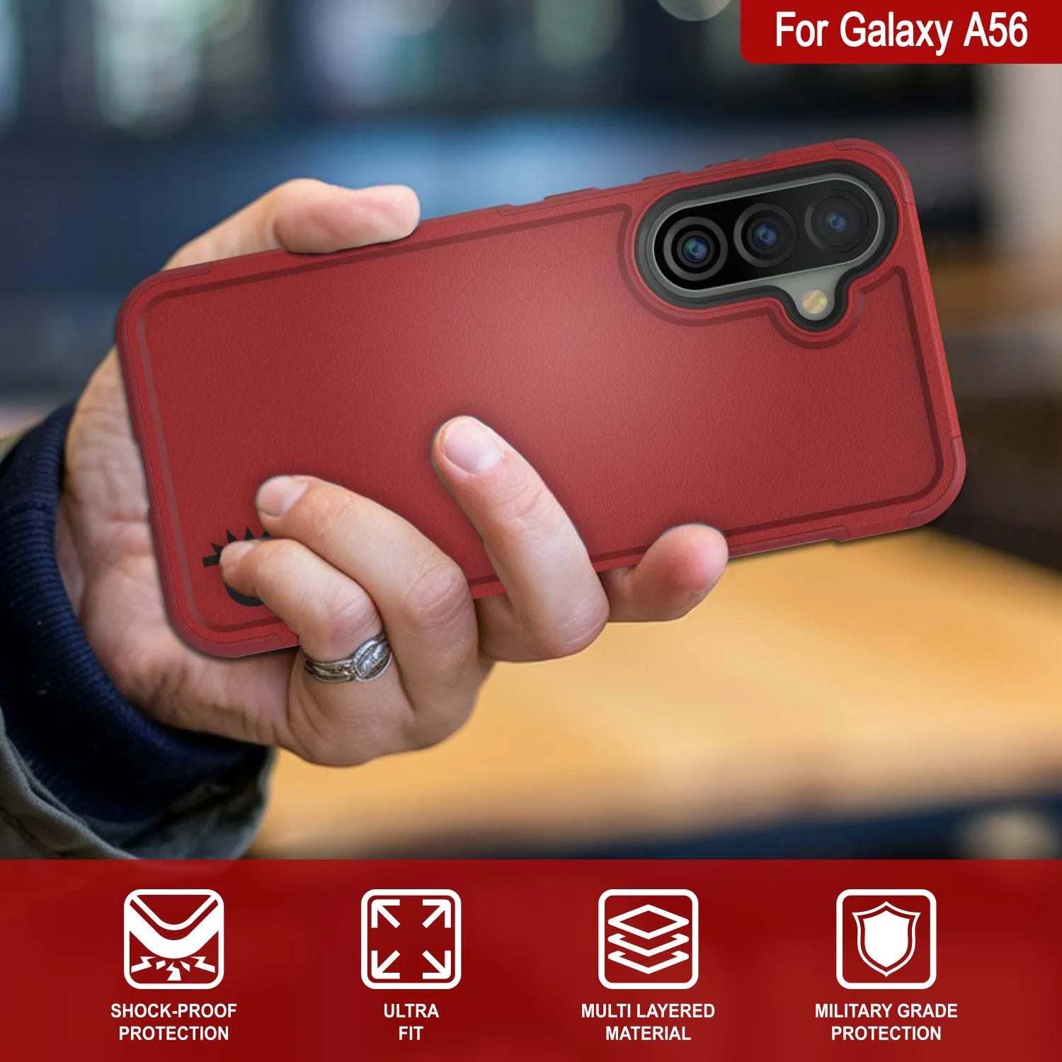 PunkCase Galaxy A56 Case, [Spartan 2.0 Series] Clear Rugged Heavy Duty Cover [Red]