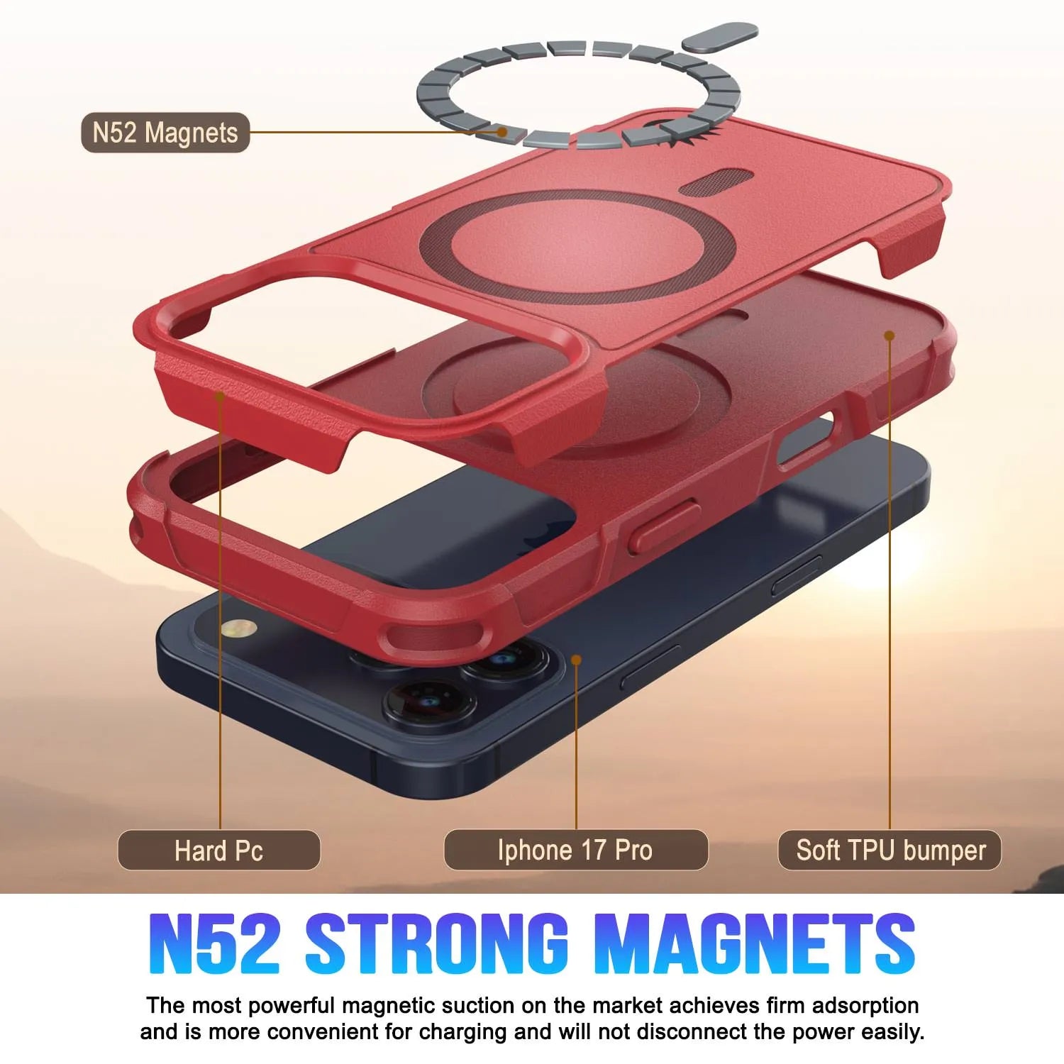 PunkCase iPhone 17 Pro Case, [Spartan 2.0 Series] Clear Rugged Heavy Duty Cover W/Built in Screen Protector [red]