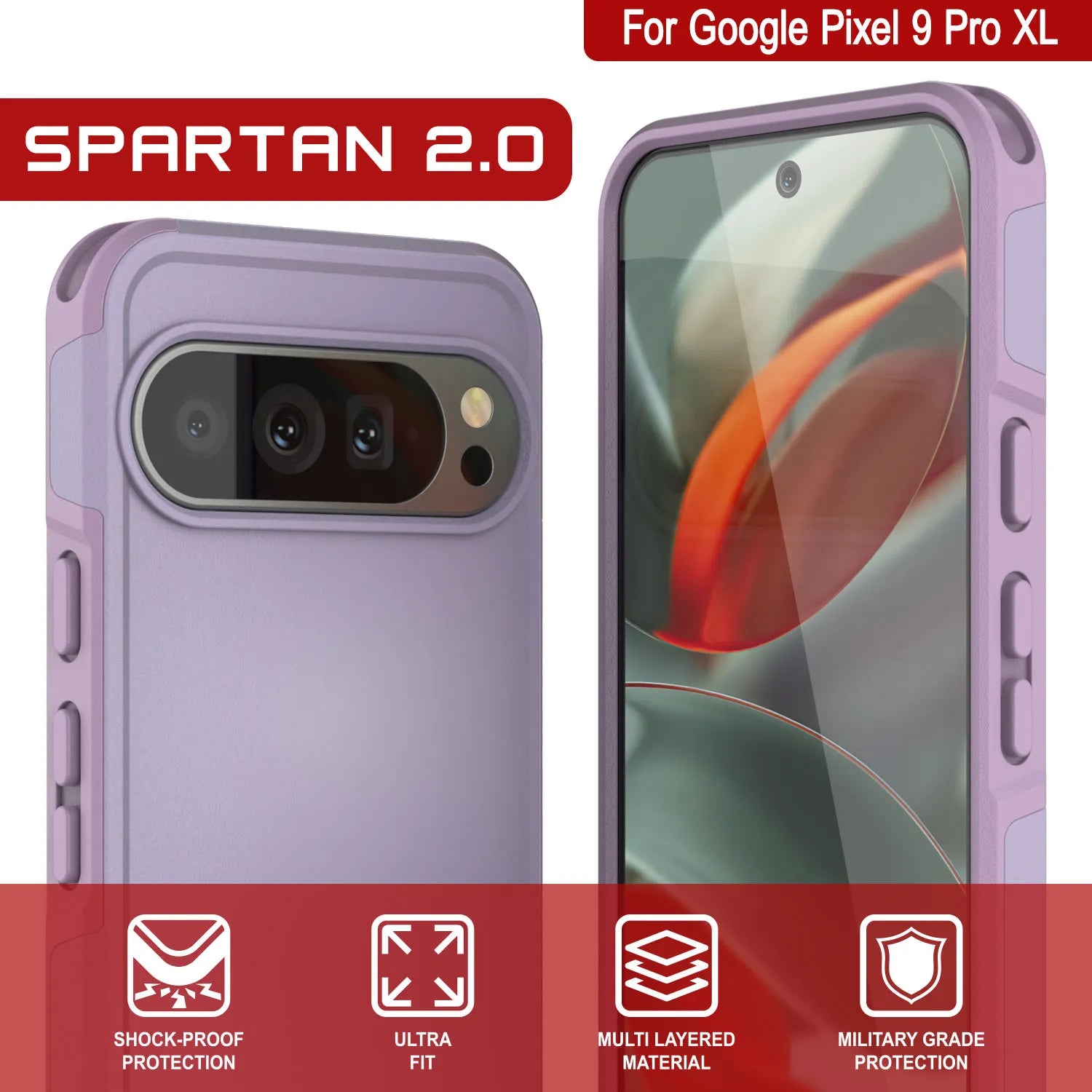 PunkCase Google Pixel 9 Pro XL Case, [Spartan 2.0 Series] Clear Rugged Heavy Duty Cover W/Built in Screen Protector [Magenta]