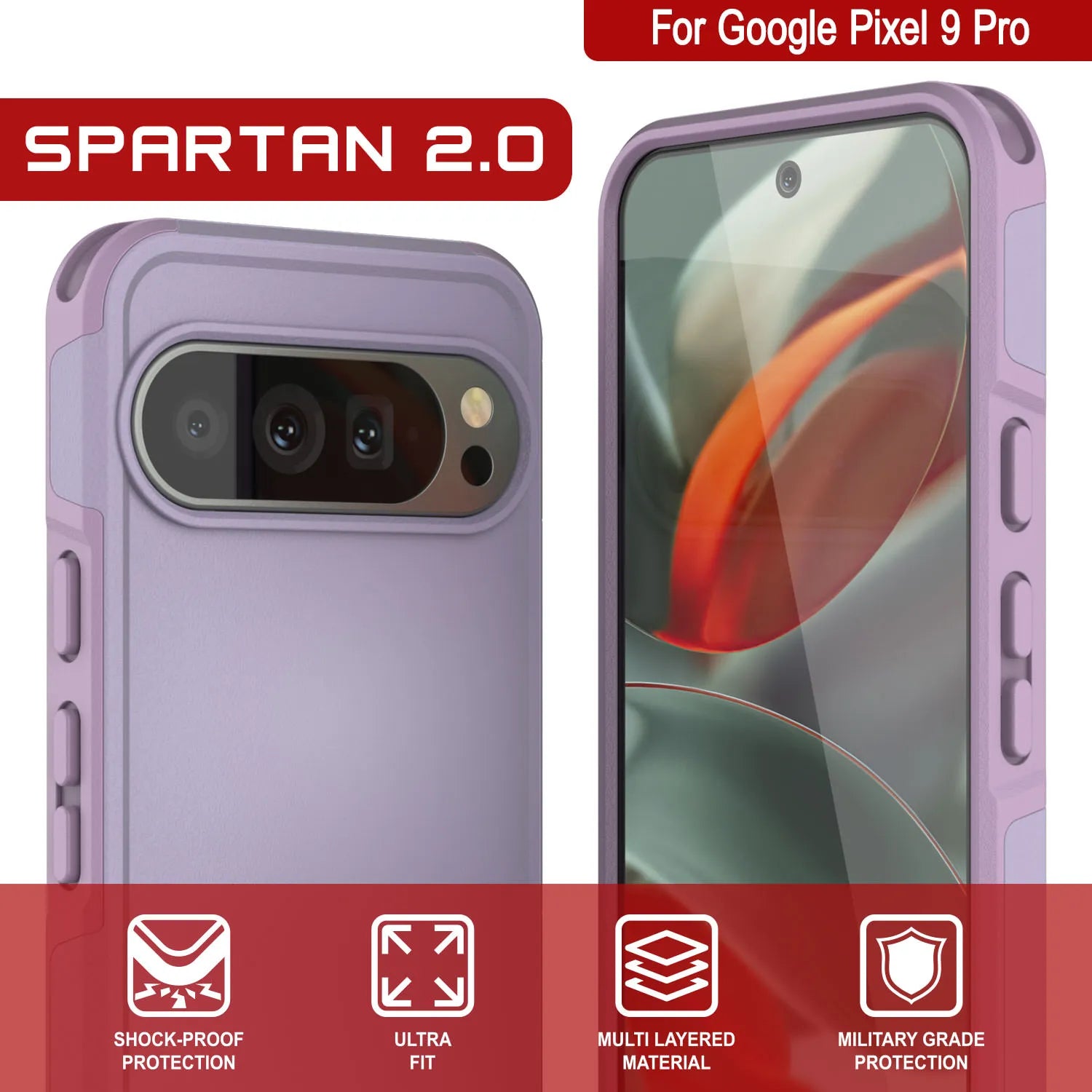 PunkCase Google Pixel 9 Pro Case, [Spartan 2.0 Series] Clear Rugged Heavy Duty Cover W/Built in Screen Protector [Magenta]