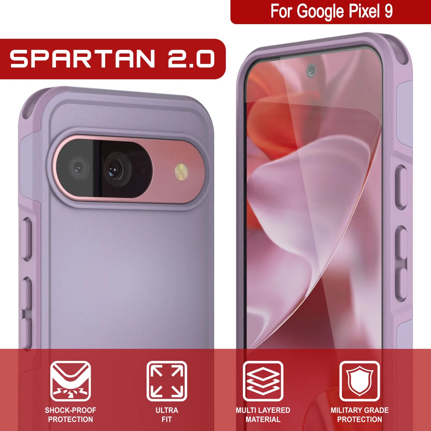 PunkCase Google Pixel 9 Case, [Spartan 2.0 Series] Clear Rugged Heavy Duty Cover W/Built in Screen Protector [Magenta]