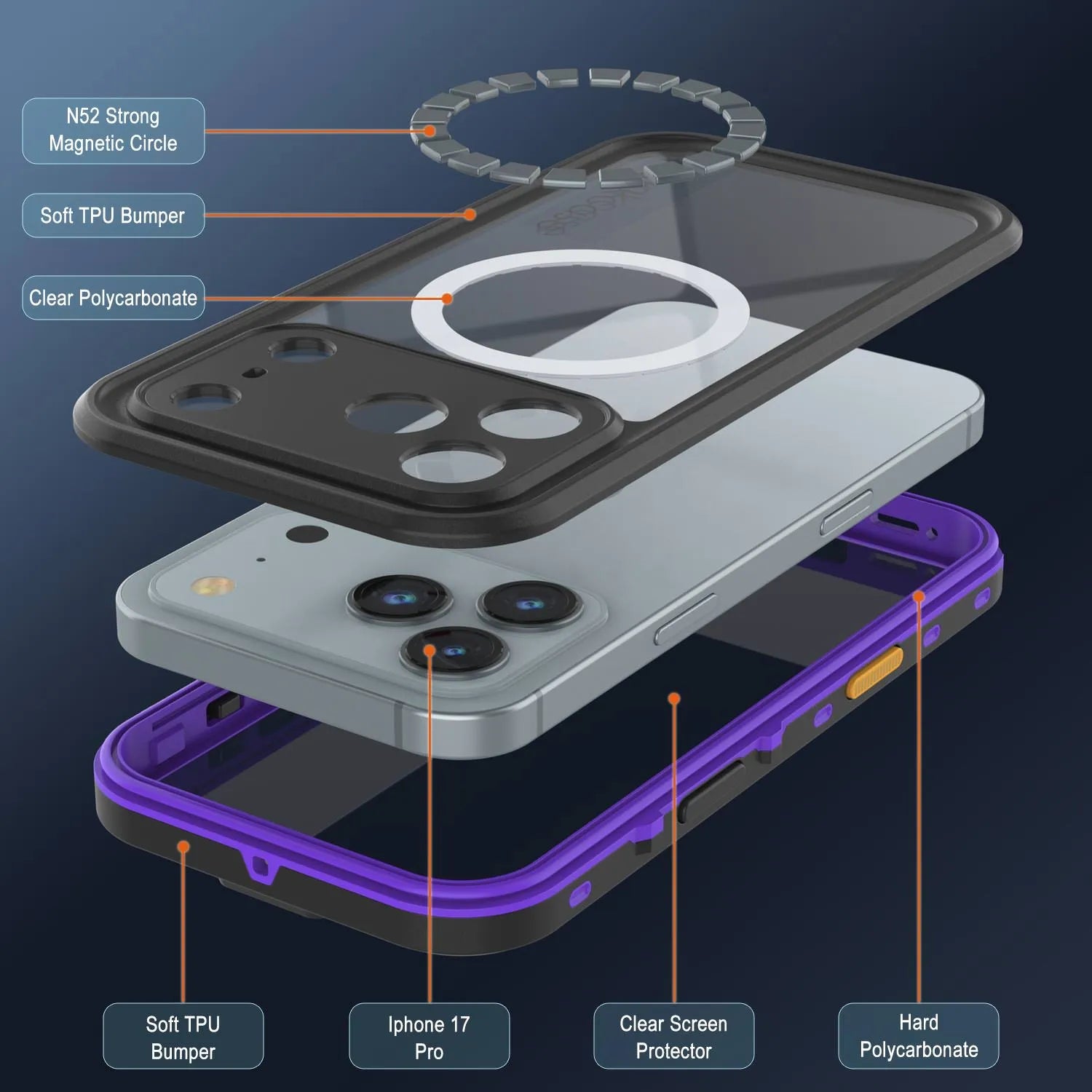 iPhone 17 Pro Waterproof IP68 Case, Punkcase [Purple] [StudStar Series] [Slim Fit] [Dirtproof]