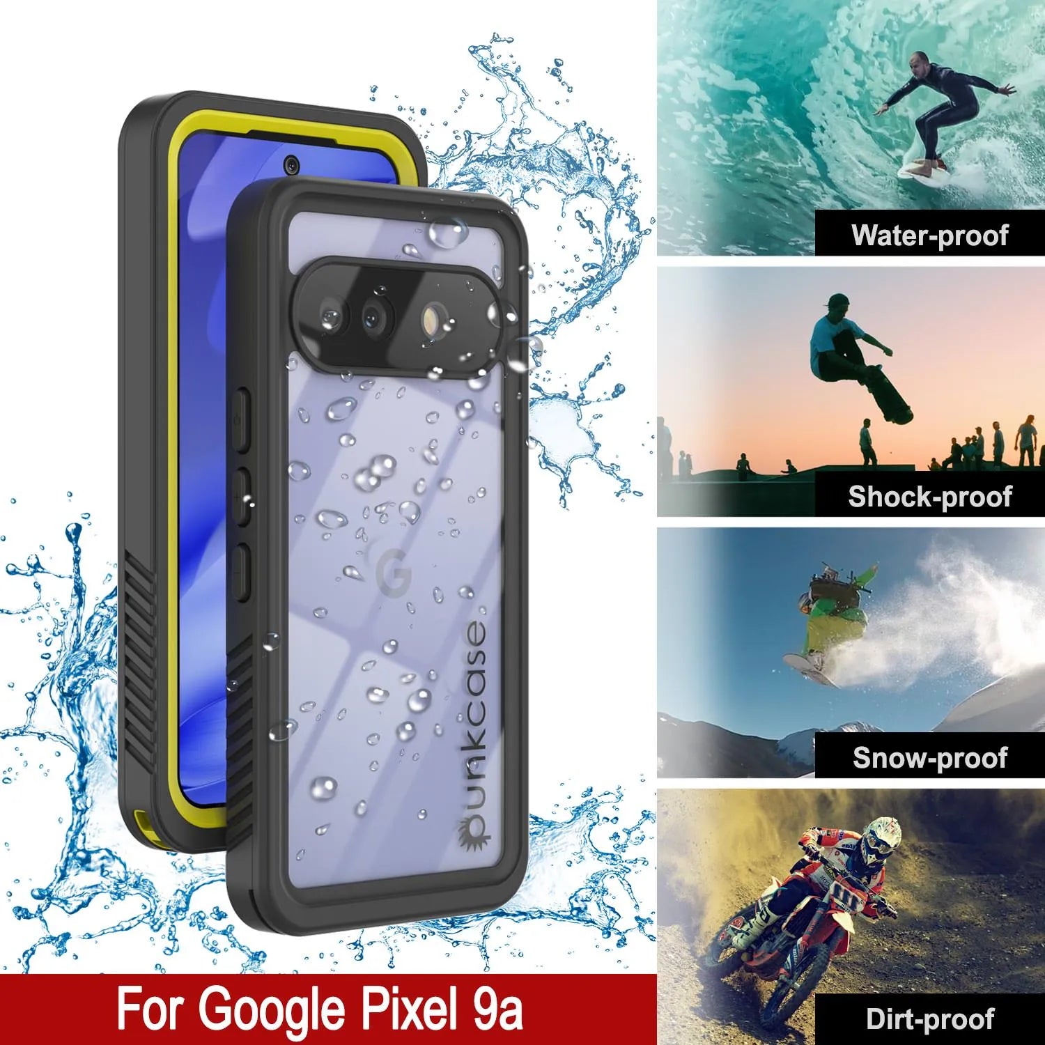 Google Pixel 9a Waterproof Case, Punkcase [Extreme Series] Armor Cover W/ Built In Screen Protector [Yellow]