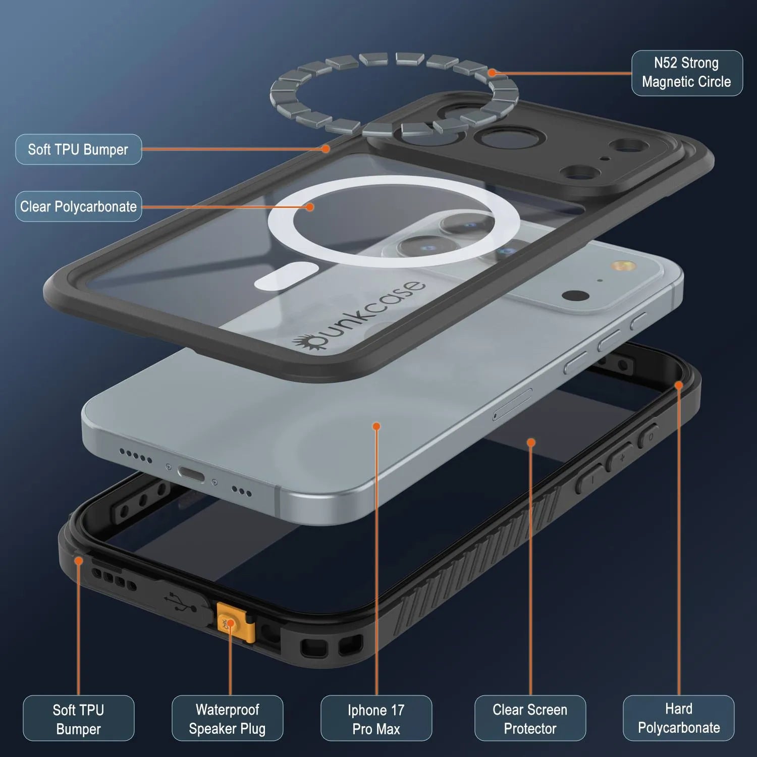 iPhone 17 Pro Max Waterproof Case, Punkcase [Extreme Series] Armor Cover W/ Built In Screen Protector [Black]