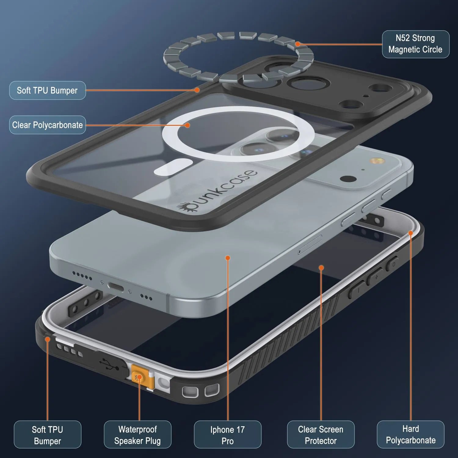iPhone 17 Pro Waterproof Case, Punkcase [Extreme Mag Series] Armor Cover W/ Built In Screen Protector [White]