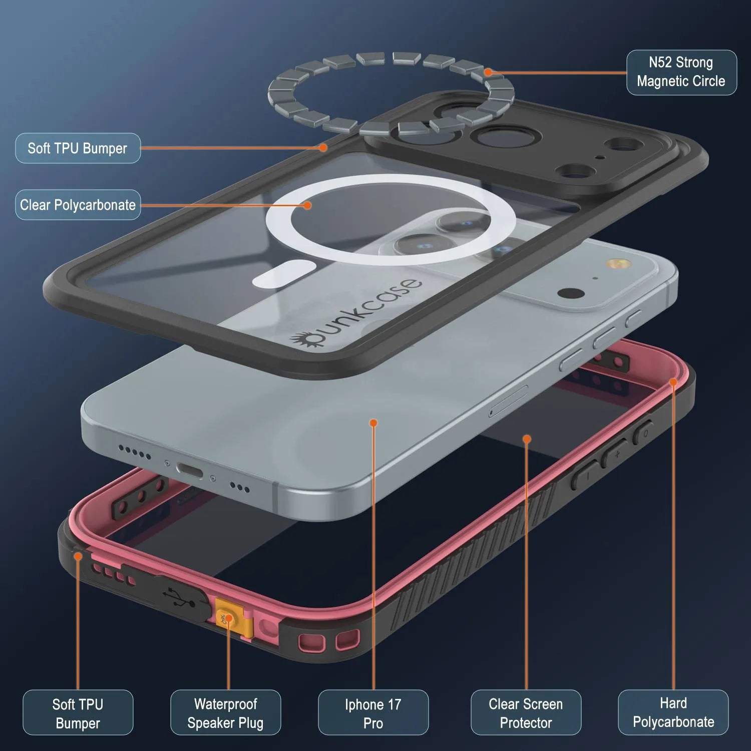 iPhone 17 Pro Waterproof Case, Punkcase [Extreme Series] Armor Cover W/ Built In Screen Protector [Pink]