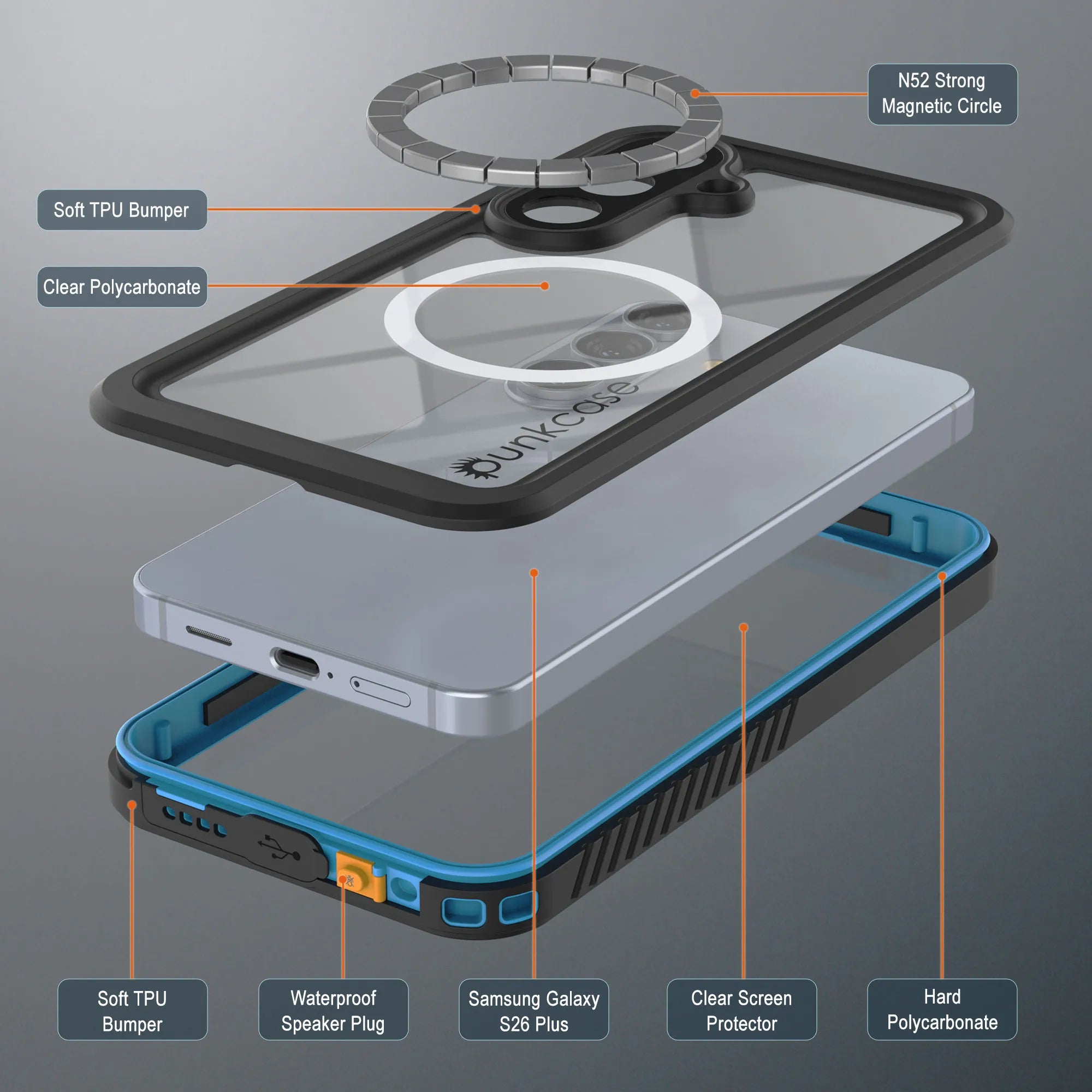 Galaxy S26 Plus Waterproof Case, Punkcase [Extreme Mag Series] Armor Cover W/ Built In Screen Protector [Blue]