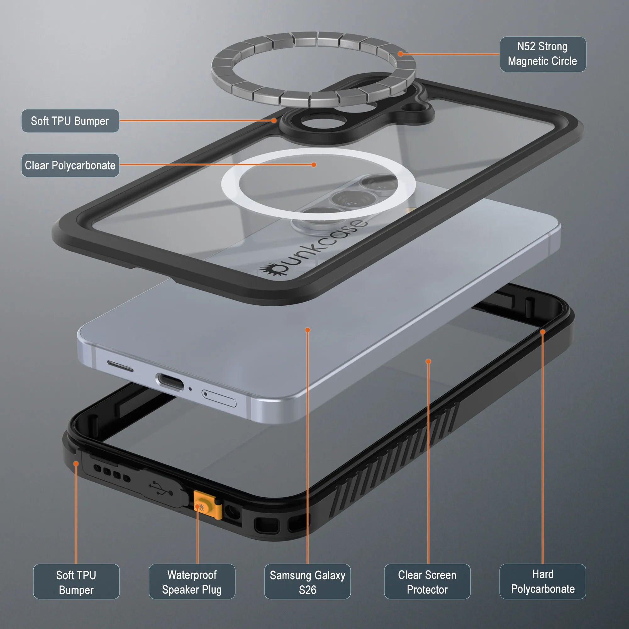 Galaxy S26 Waterproof Case, Punkcase [Extreme Mag Series] Armor Cover W/ Built In Screen Protector [Black]