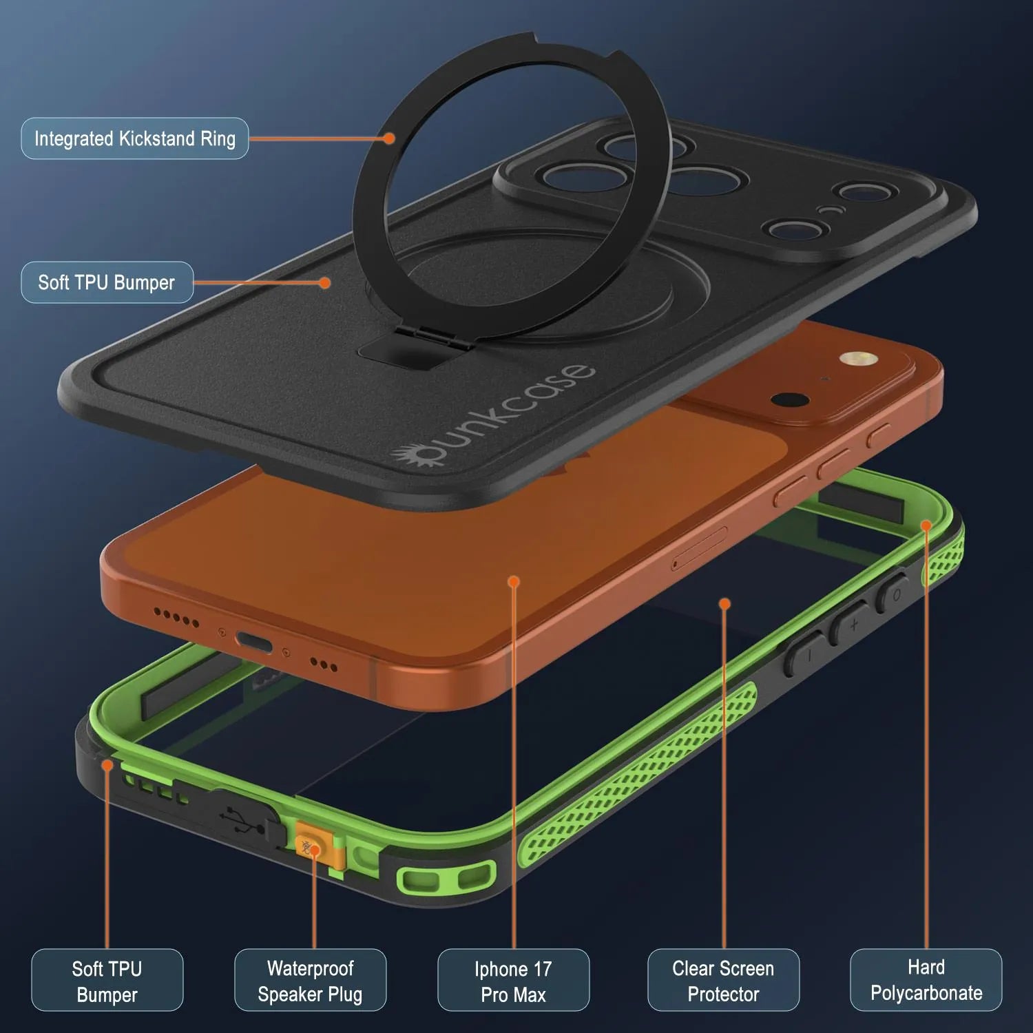 iPhone 17 Pro Max Waterproof Case [Kickstud 2.0 Series] Protective IP68 Cover W/Screen Protector & Kickstand [Green]