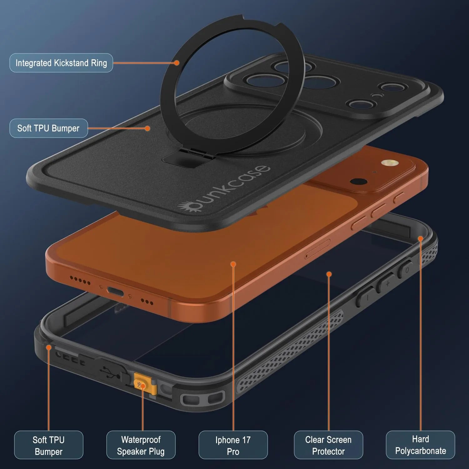 iPhone 17 pro Waterproof Case [Kickstud 2.0 Series] Protective IP68 Cover W/Screen Protector & Kickstand [Grey]