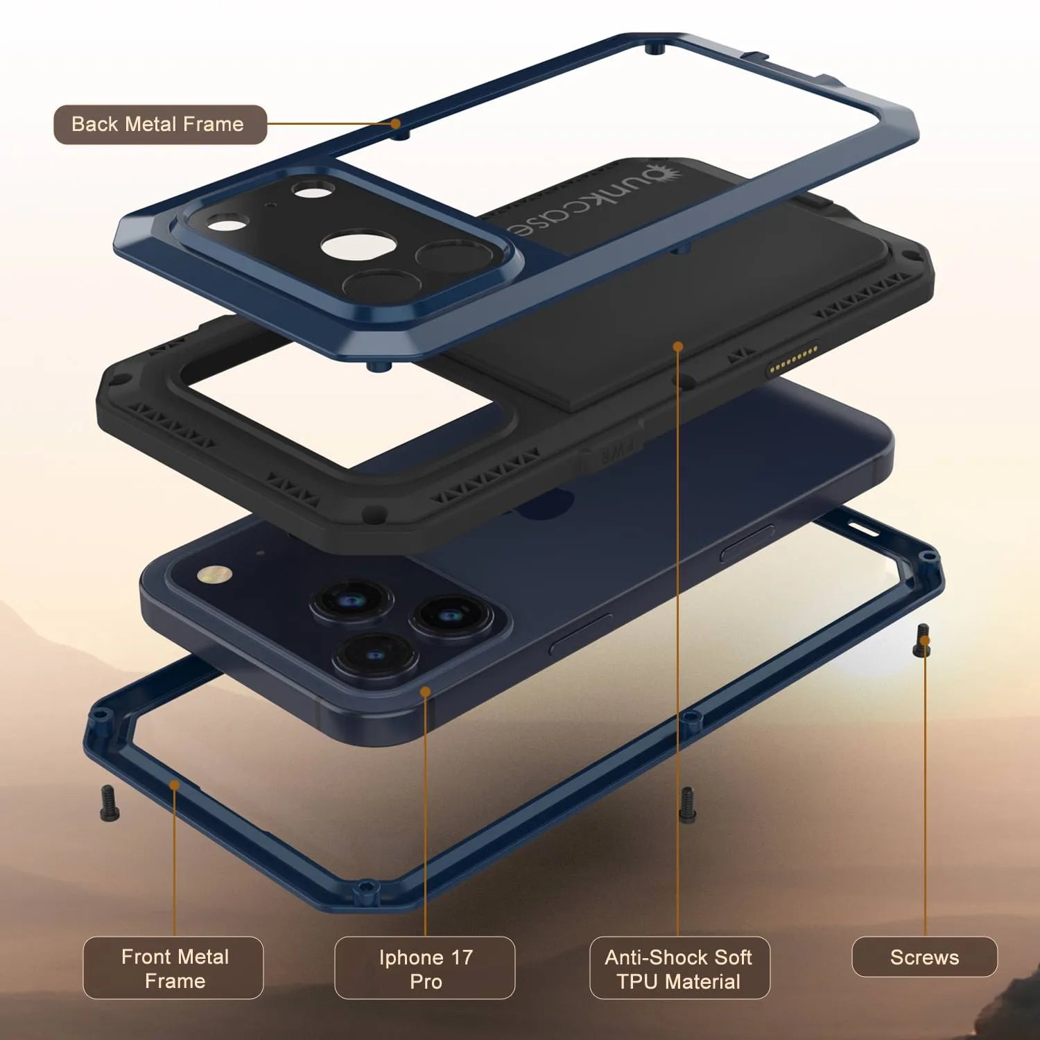 iPhone 17 Pro Metal Case, Heavy Duty Military Grade Armor Cover [shock proof] Full Body Hard [Blue]