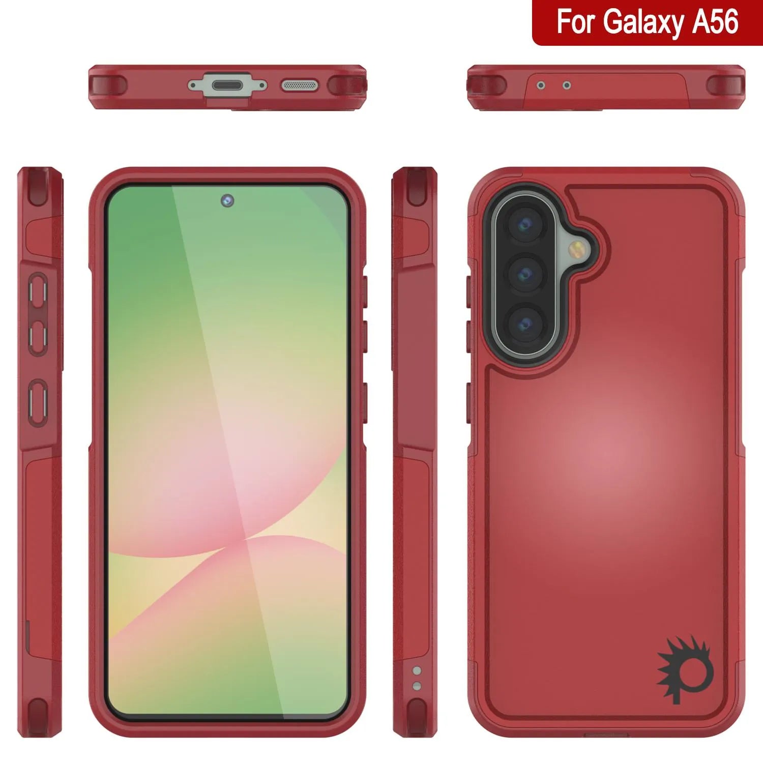 PunkCase Galaxy A56 Case, [Spartan 2.0 Series] Clear Rugged Heavy Duty Cover [Red]