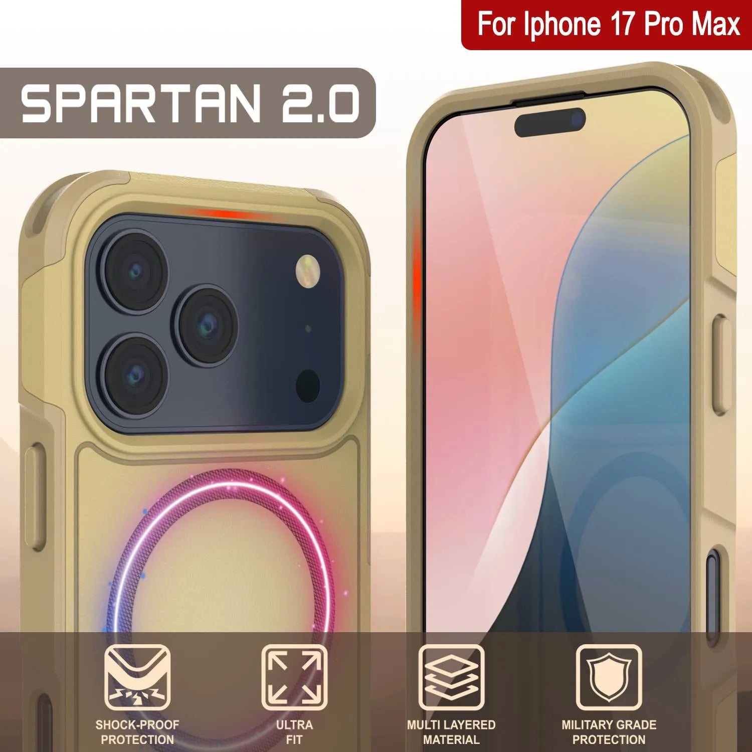PunkCase iPhone 17 Pro Max Case, [Spartan 2.0 Series] Clear Rugged Heavy Duty Cover W/Built in Screen Protector [yellow]