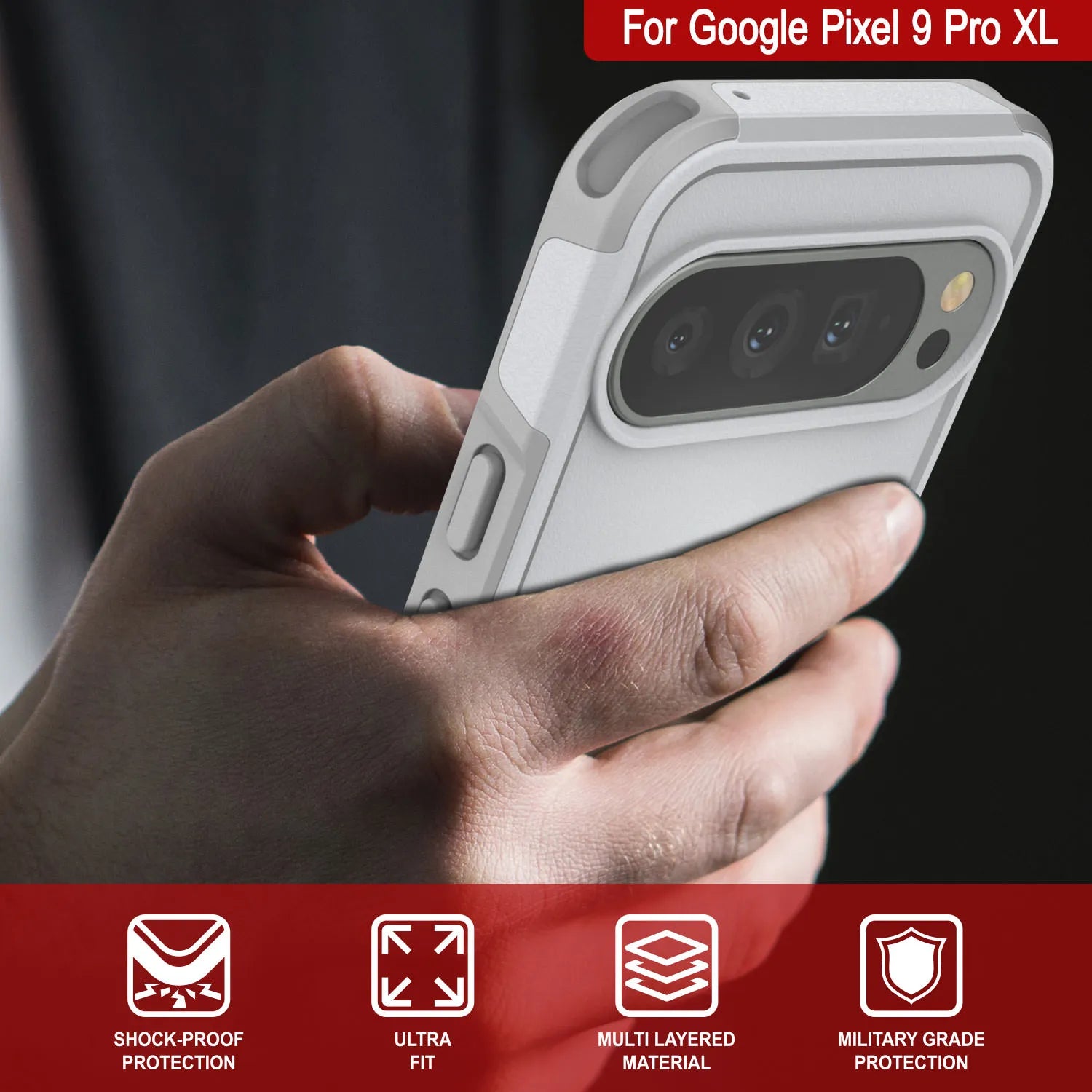 PunkCase Google Pixel 9 Pro XL Case, [Spartan 2.0 Series] Clear Rugged Heavy Duty Cover W/Built in Screen Protector [White]