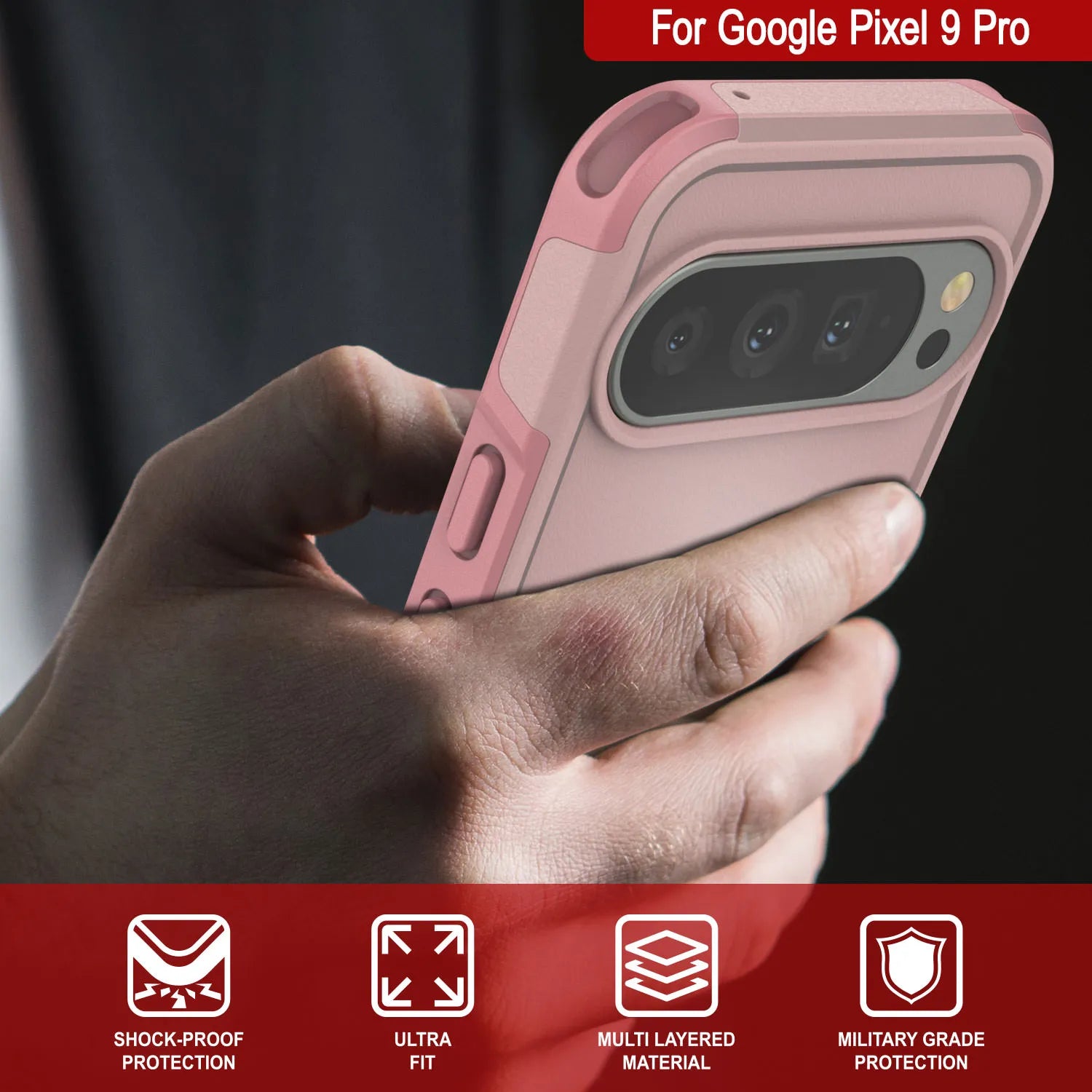 PunkCase Google Pixel 9 Pro Case, [Spartan 2.0 Series] Clear Rugged Heavy Duty Cover W/Built in Screen Protector [Pink]