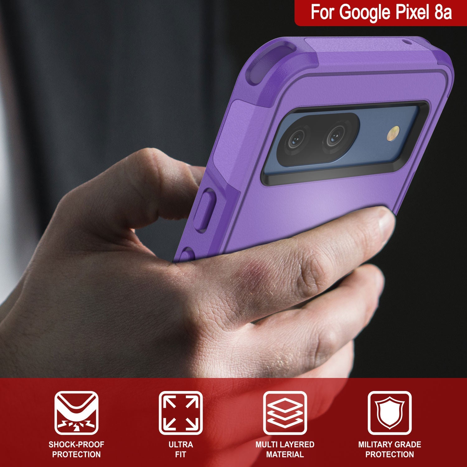 PunkCase Google Pixel 9 Pro XL Case, [Spartan 2.0 Series] Clear Rugged Heavy Duty Cover W/Built in Screen Protector [Purple]