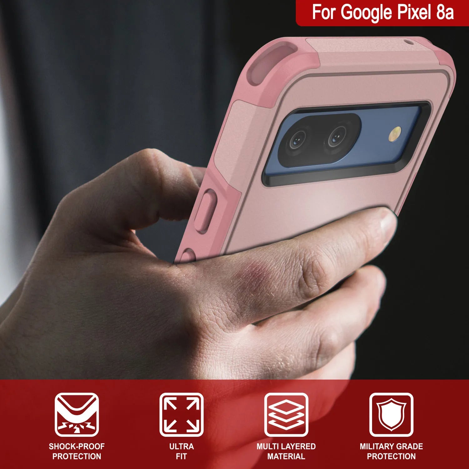 PunkCase Google Pixel 9 Pro XL Case, [Spartan 2.0 Series] Clear Rugged Heavy Duty Cover W/Built in Screen Protector [Pink]