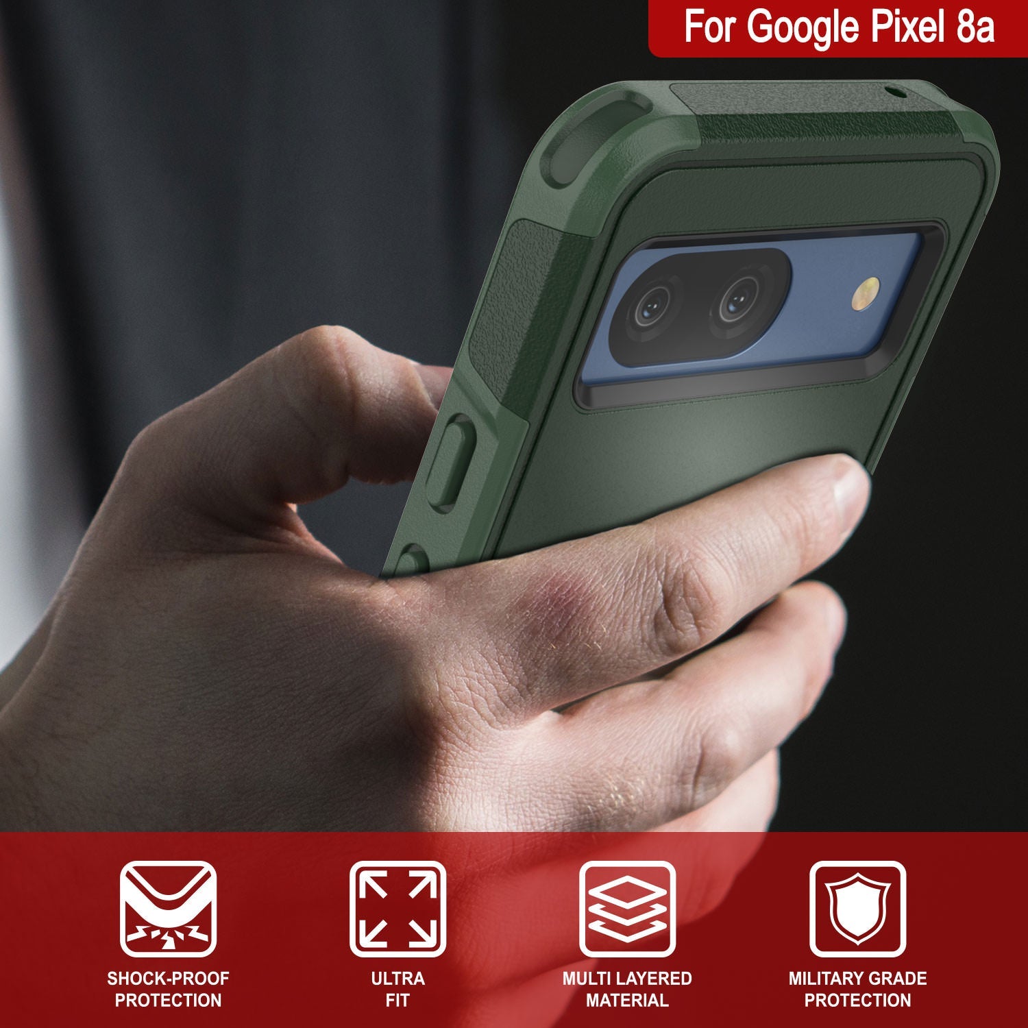 PunkCase Google Pixel 9 Case, [Spartan 2.0 Series] Clear Rugged Heavy Duty Cover W/Built in Screen Protector [Dark Green]