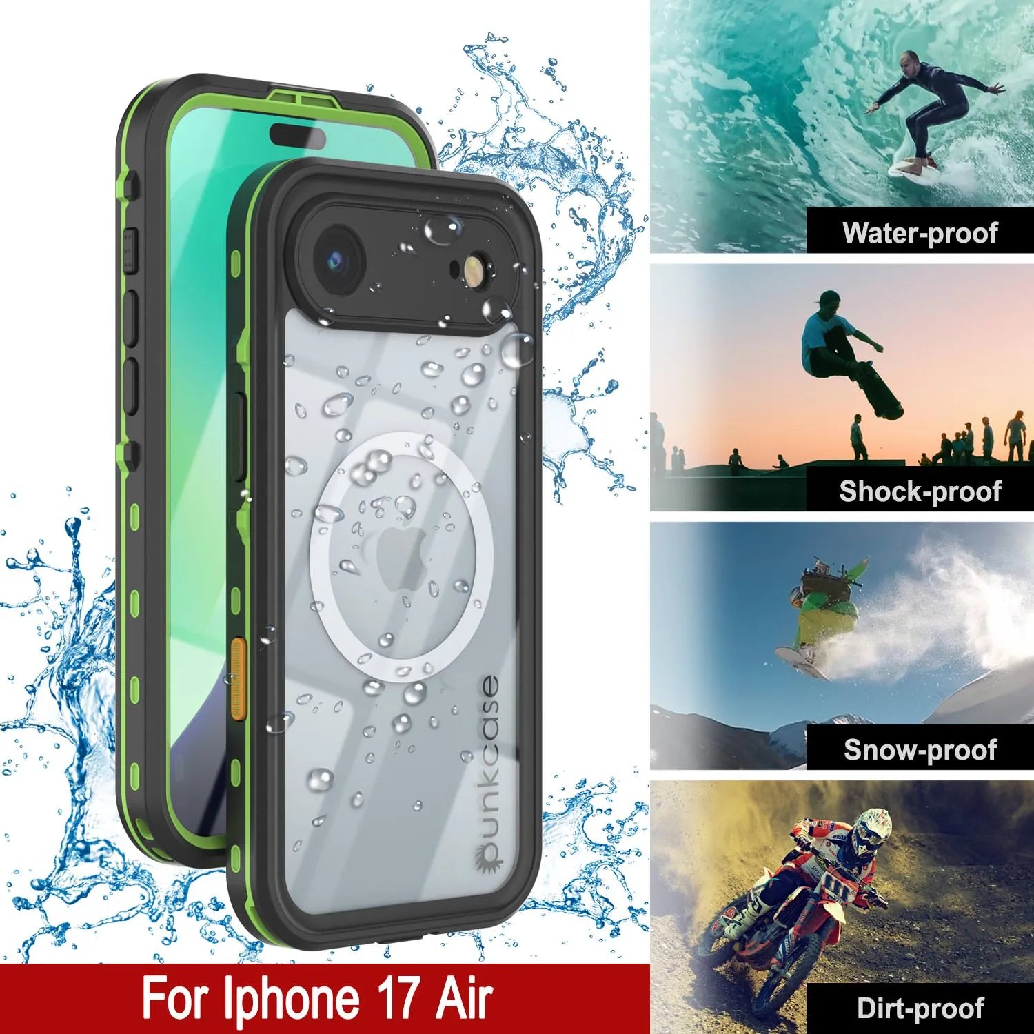 iPhone 17 Air Waterproof IP68 Case, Punkcase [Light green] [StudStar Series] [Slim Fit] [Dirtproof]