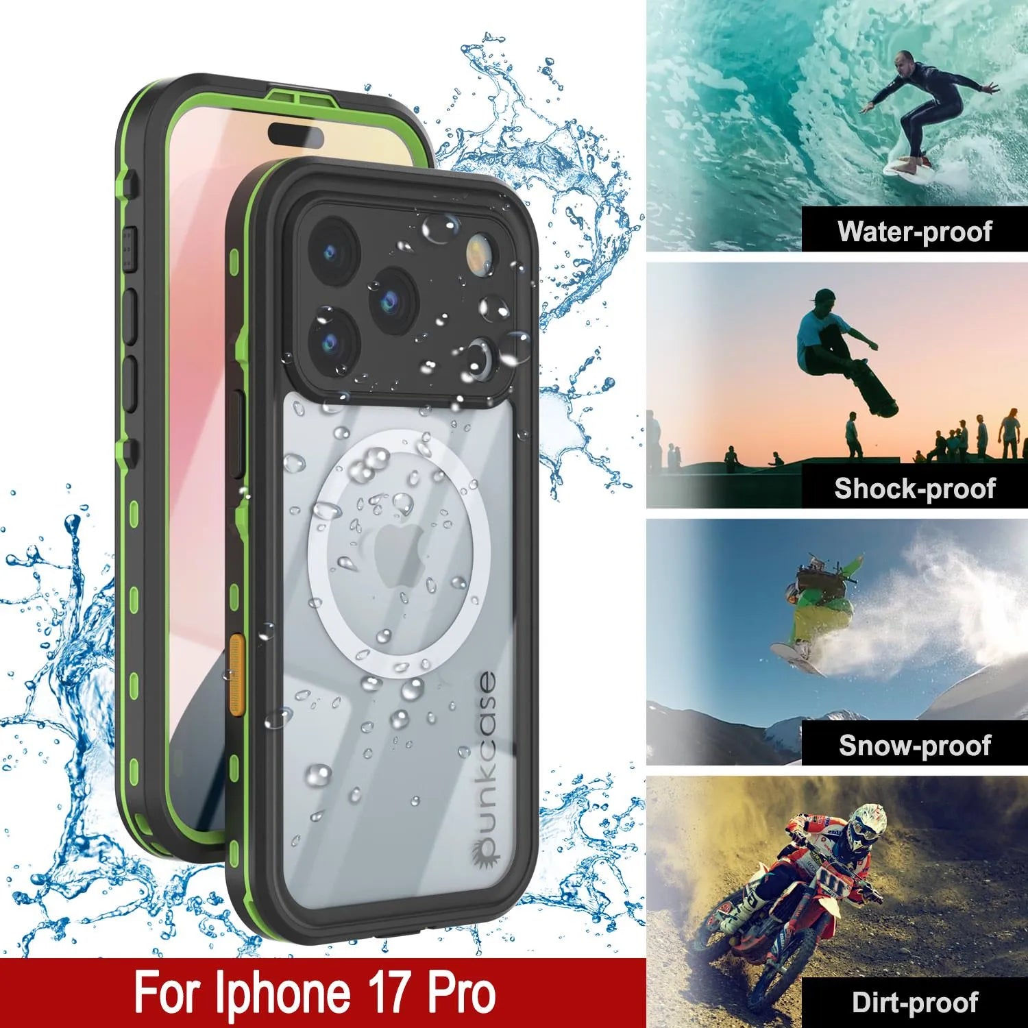 iPhone 17 Pro Waterproof IP68 Case, Punkcase [Light green] [StudStar Series] [Slim Fit] [Dirtproof]