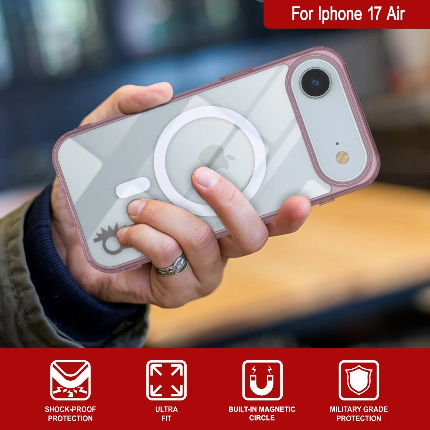 Punkcase iPhone 17 Air Magnetic Wireless Charging Case [ClearMag Series][Rose]