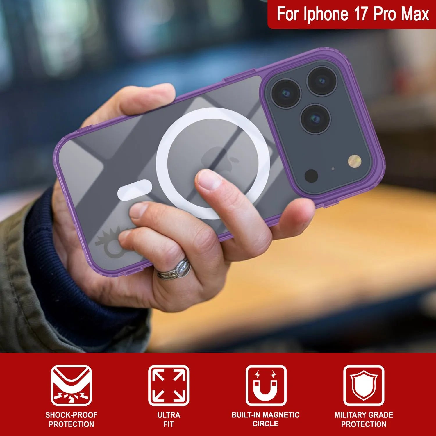 Punkcase iPhone 17 Pro Max Magnetic Wireless Charging Case [ClearMag Series][Purple]