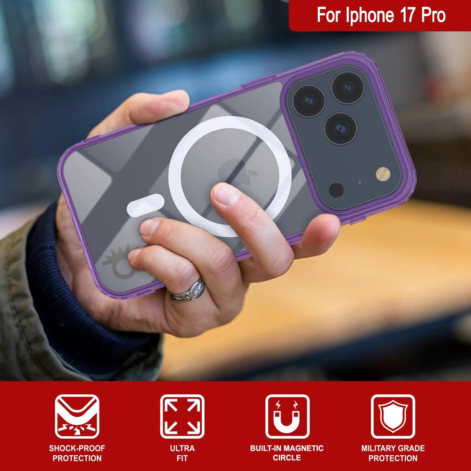 Punkcase iPhone 17 Pro Magnetic Wireless Charging Case [ClearMag Series][Purple]