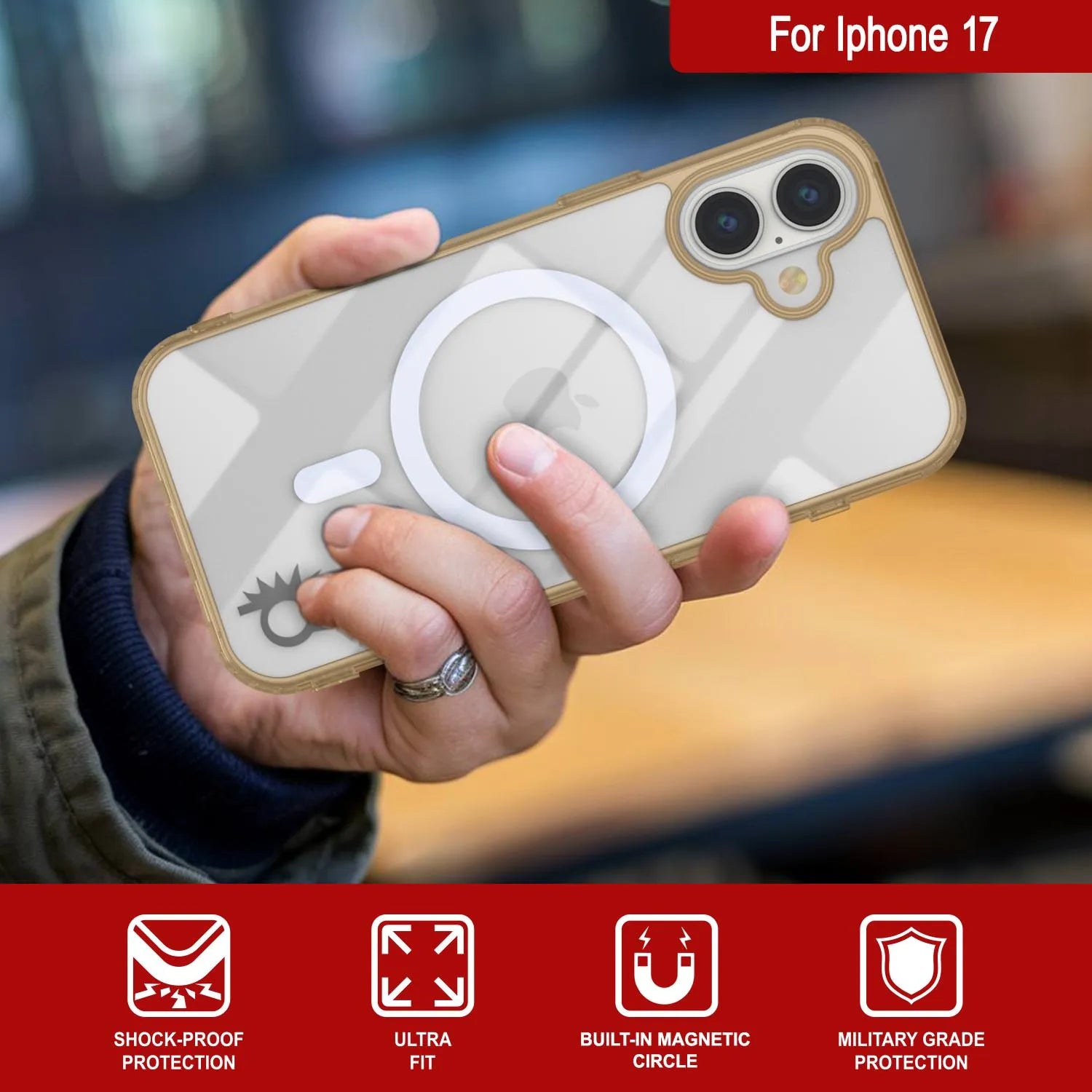 Punkcase iPhone 17 Magnetic Wireless Charging Case [ClearMag Series][Gold]