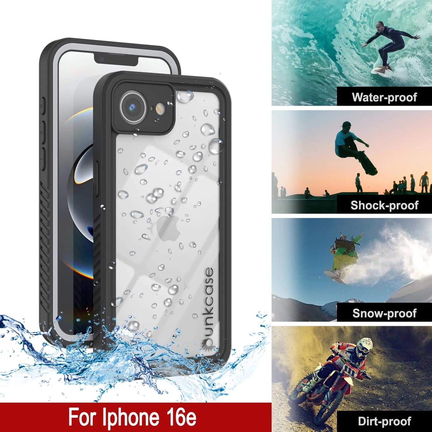 iPhone 16e Waterproof Case, Punkcase [Extreme Series] Armor Cover W/ Built In Screen Protector [White]