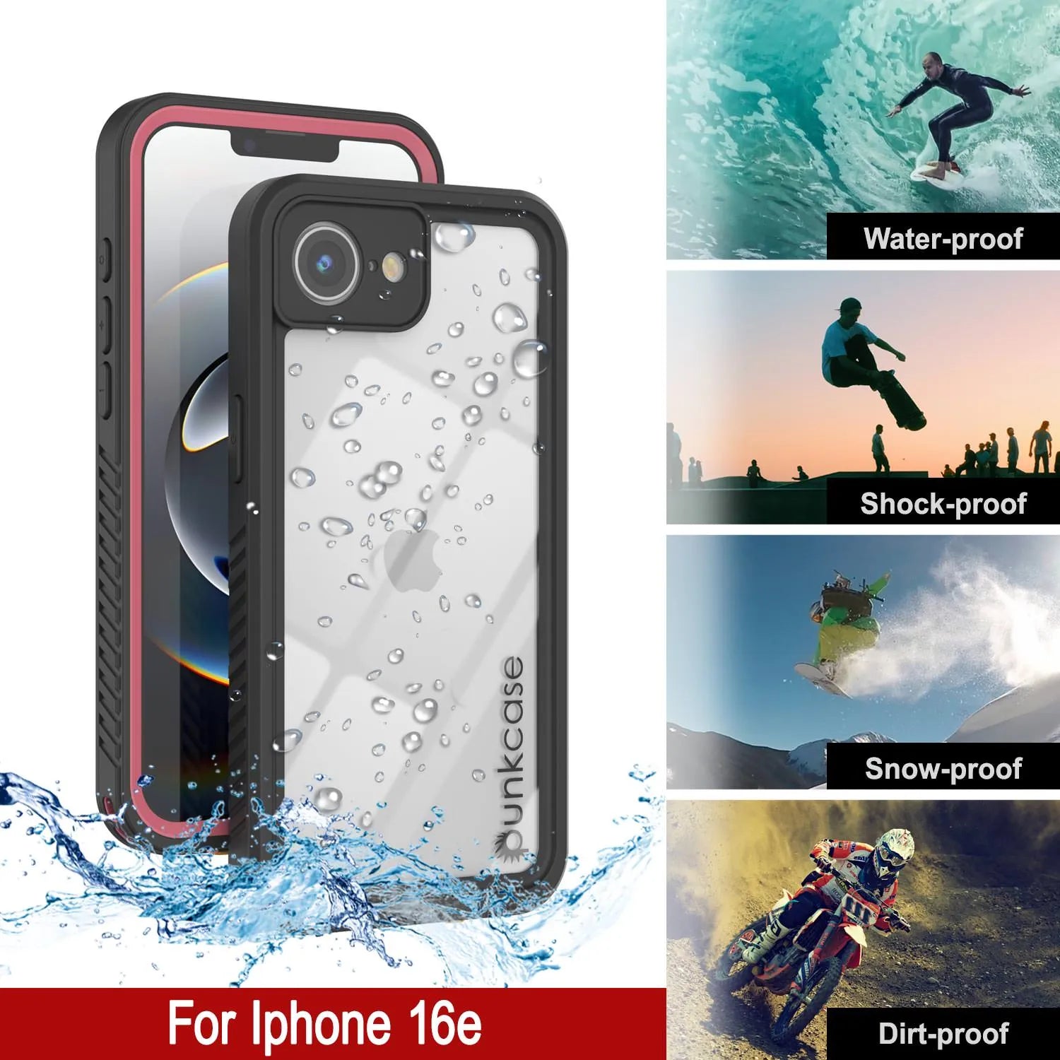 iPhone 16e Waterproof Case, Punkcase [Extreme Series] Armor Cover W/ Built In Screen Protector [Pink]