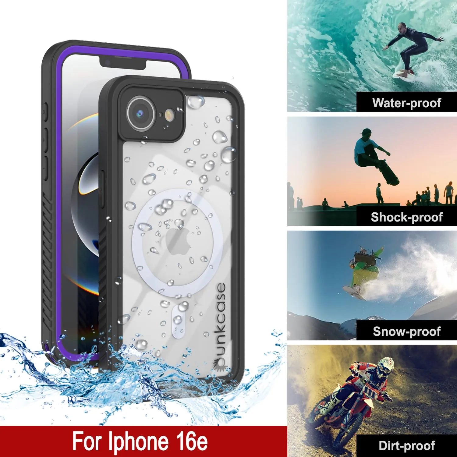 iPhone 16e  Waterproof Case, Punkcase [Extreme Mag Series] Armor Cover W/ Built In Screen Protector [Purple]